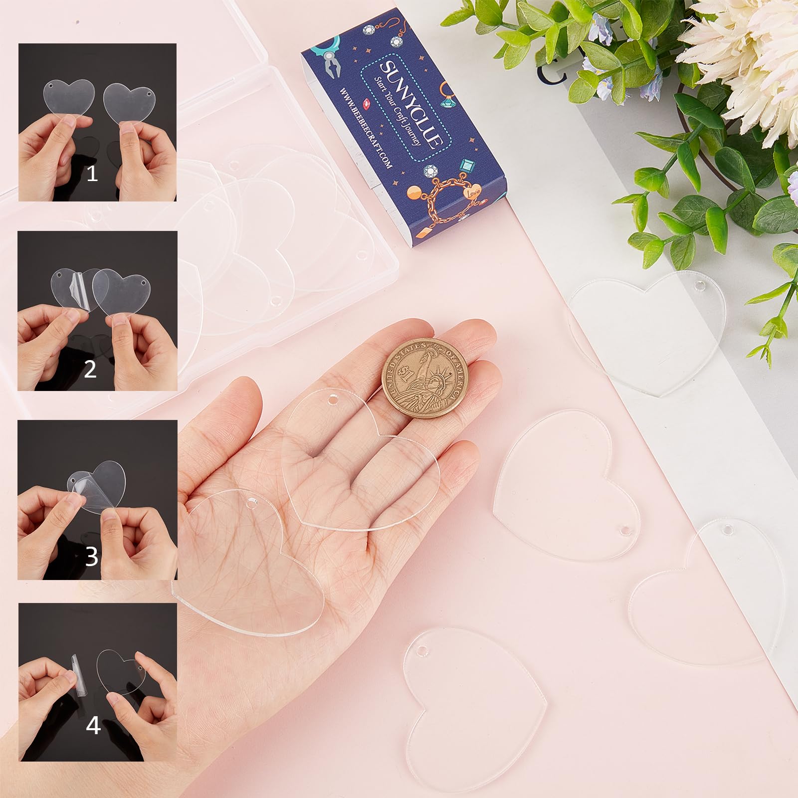 Cuori In Acrilico Trasparente - 30 Pezzi, 50x50mm, Per Portachiavi E DIY - Foto 6