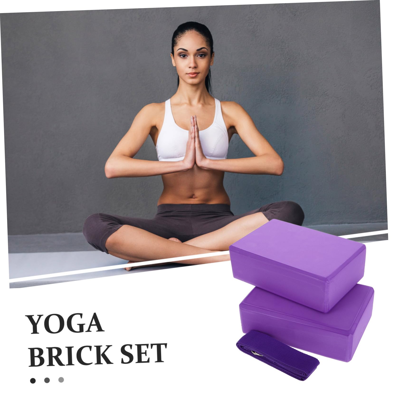 SUPVOX Set 3 Pezzi Blocchi Yoga in Schiuma e Cinghia Di Estensione, Blocco Yoga Rettangolare Con Bordi Morbidi, Kit Flessibilità e Supporto Per Pilates, Esercizi e Stretching in Palestra o All’aperto