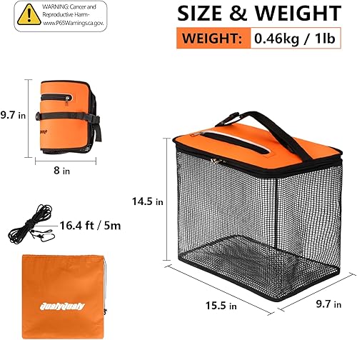 Miniatura 6 de QualyQualy Floating Fish Basket, Fish Basket for Caught Fish, Foldable Fishing Holder Minnow Bucket Portable Collapsible Mesh Fishing Bait Storage