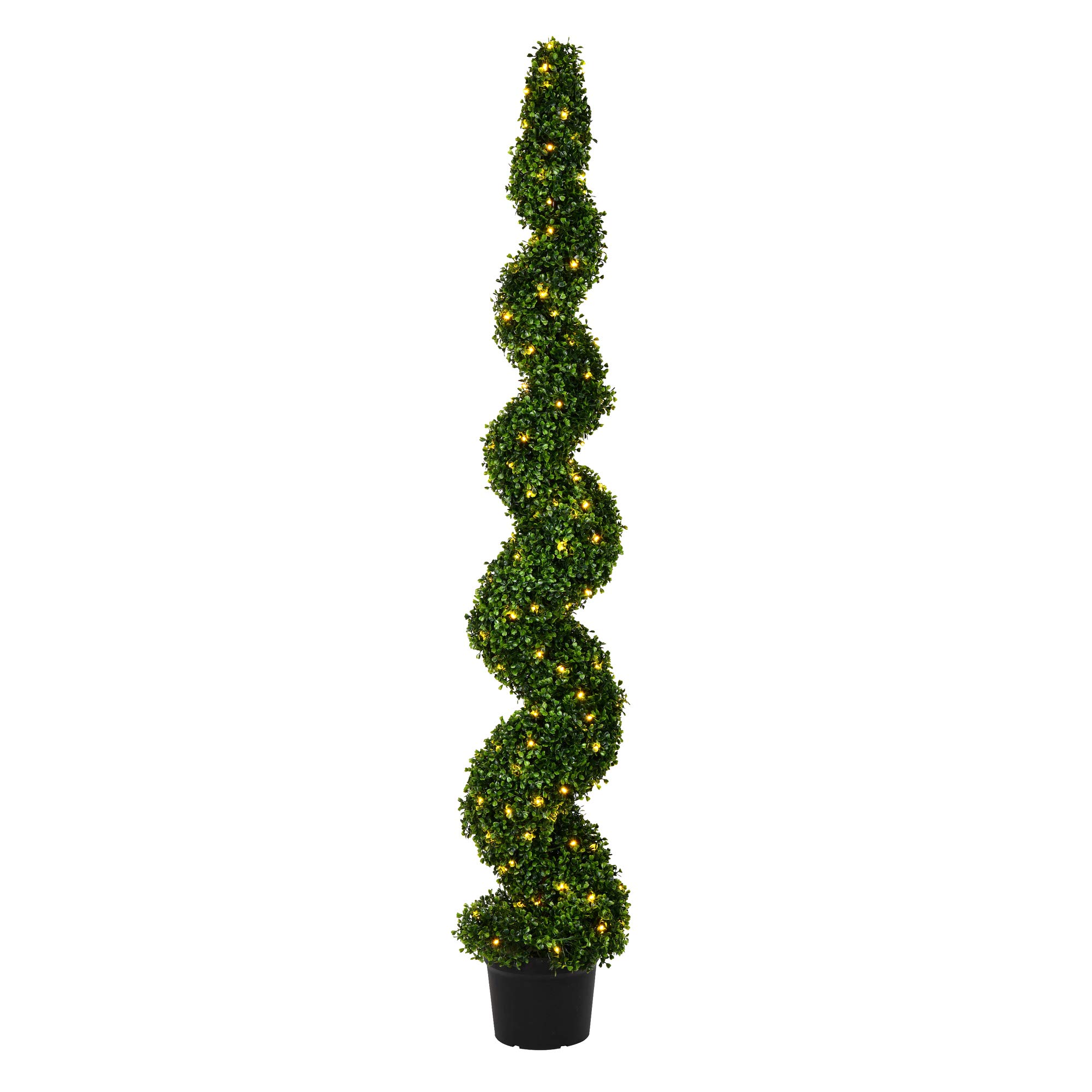 Vickerman Pre-Lit LED Artificial Boxwood Topiary Spiral Tree 6 Foot Tall - Potted Natural Green Boxwood - UV Resistant Indoor Outdoor Home Patio Decor