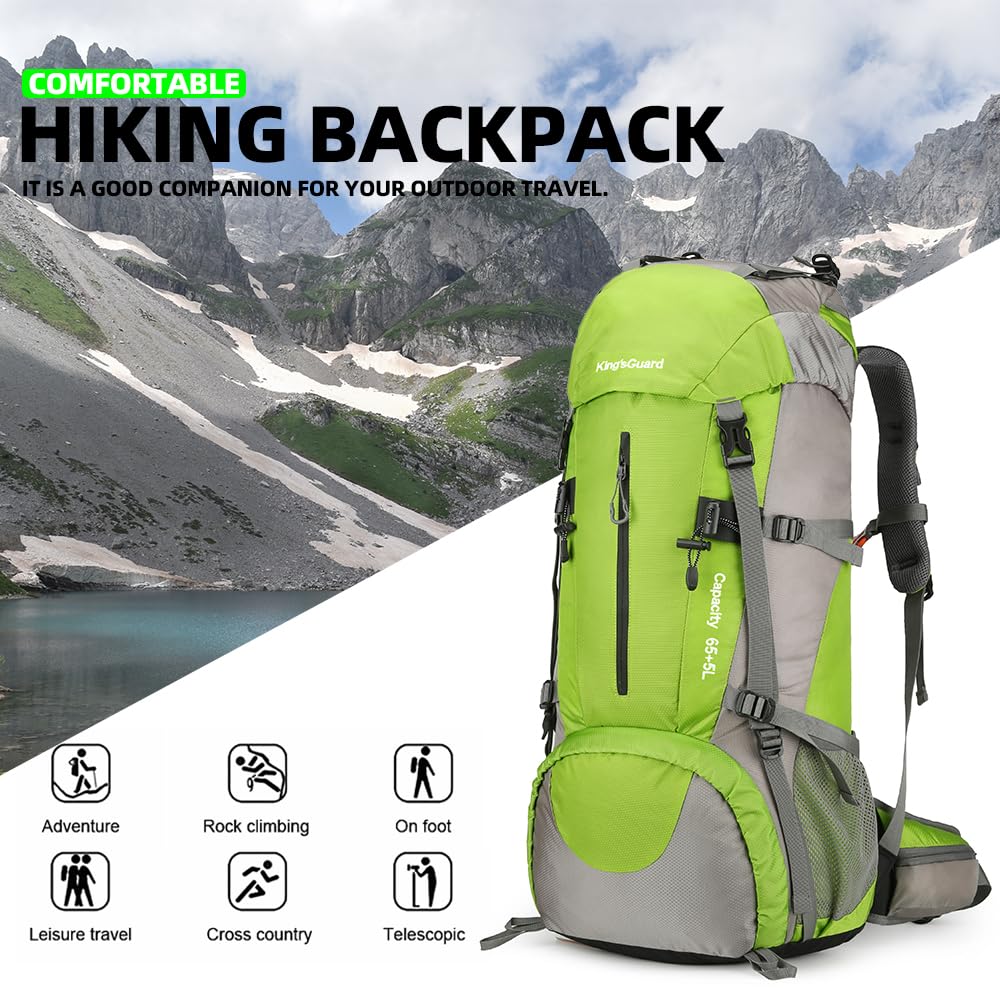 HongXingHai 70L Waterproof Hiking Backpack With Rain Cover - Large Camping Backpack For Outdoor Trekking (Green) - View #3