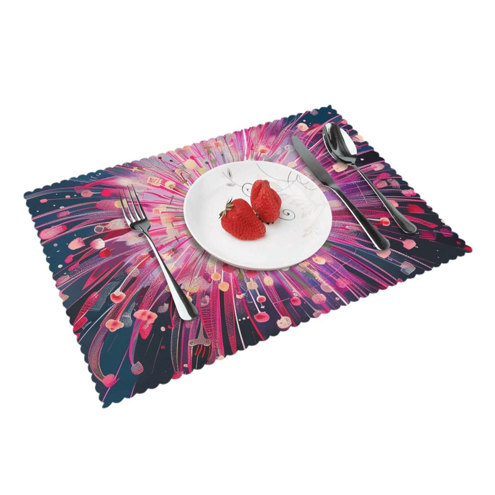 Fireworks Art Printed Placemat Heat Resistant Place Mats Set of 4 PCS Washable Kitchen Table Mats, 12x18 Inch
