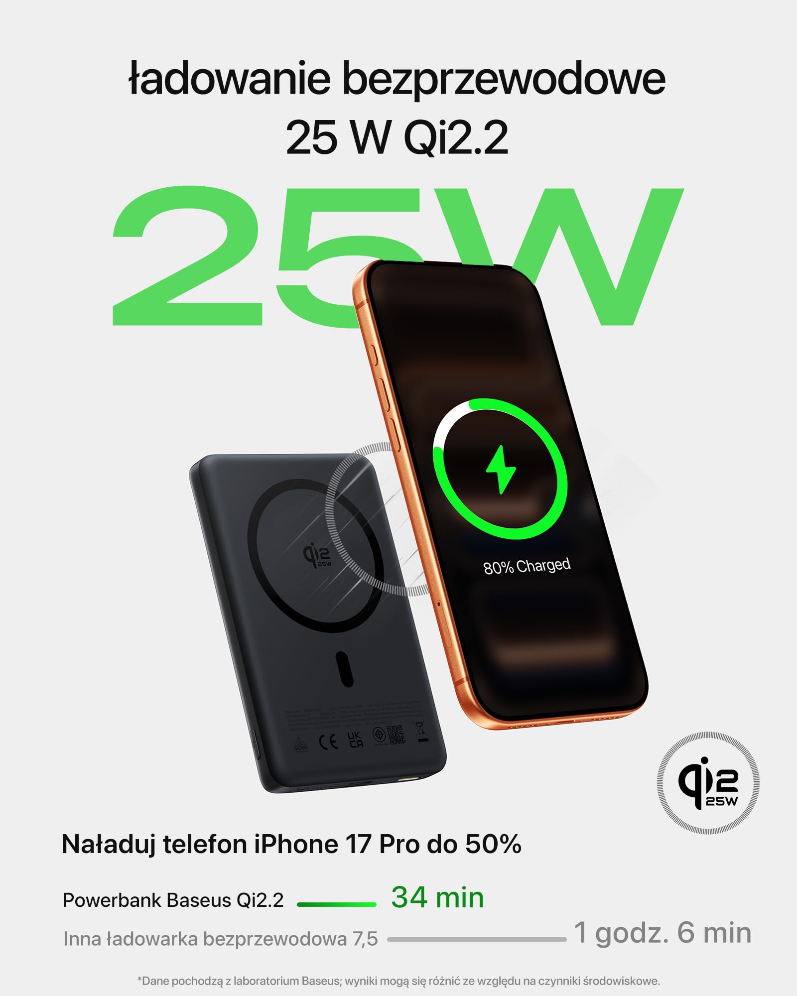 Baseus PicoGo AM52 Power bank, Qi2.2 Magsafe Powerbank 10000 mAh, ultraszybkie ładowanie bezprzewodowe 25 W, szybkie ładowanie PD 45 W, magnetyczna bateria zewnętrzna do iPhone'a 17/16 Pro Max, czarna