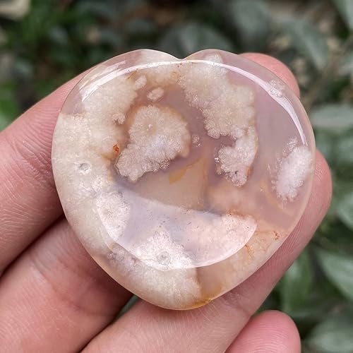 Miniatura 5 de Fekuar Piedra natural de flor de cerezo, ágata de cuarzo para el pulgar, tallada a mano, cristal curativo en forma de corazón, piedra para aliviar