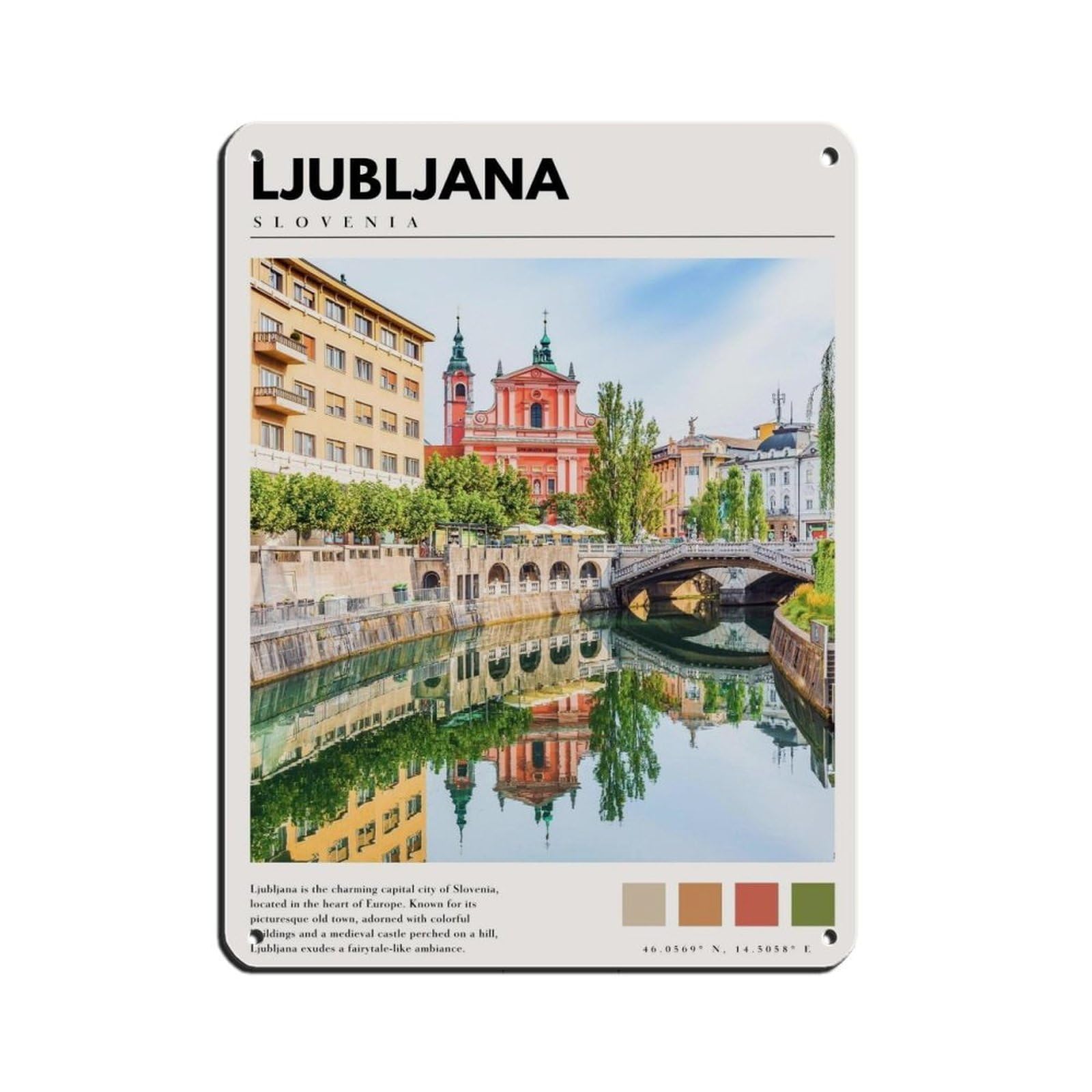 Ljubljana Slovenia Poster Ljubljana Art Tin Sign Vintage Metal Pub Club Cafe Bar Home Wall Art Decoration Poster Retro 12x16inch(30x40cm)