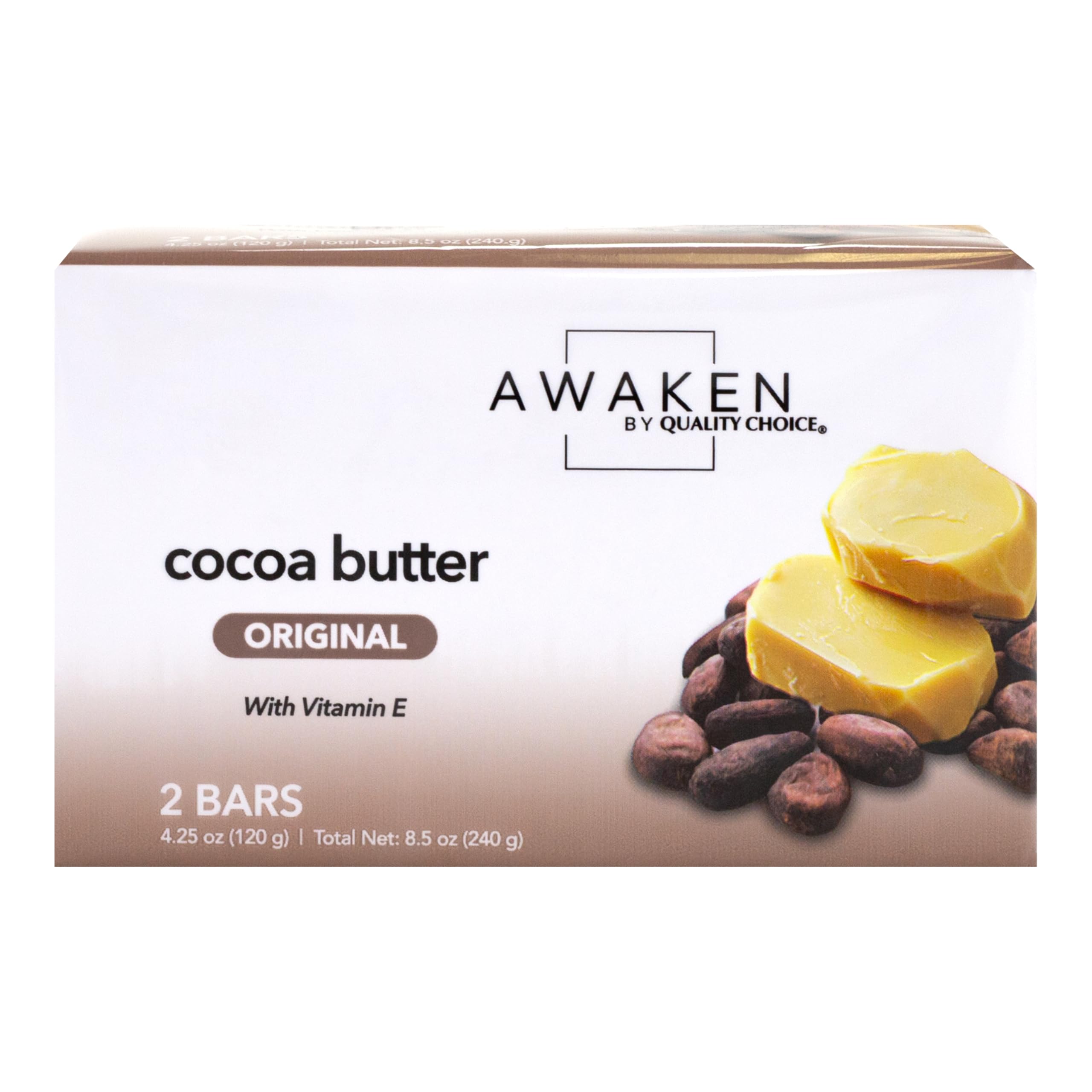 Awaken Cocoa Butter Bar Soap with Vitamin E Moisturizing Body and Face Cleanser Gentle Daily Bath Soap with