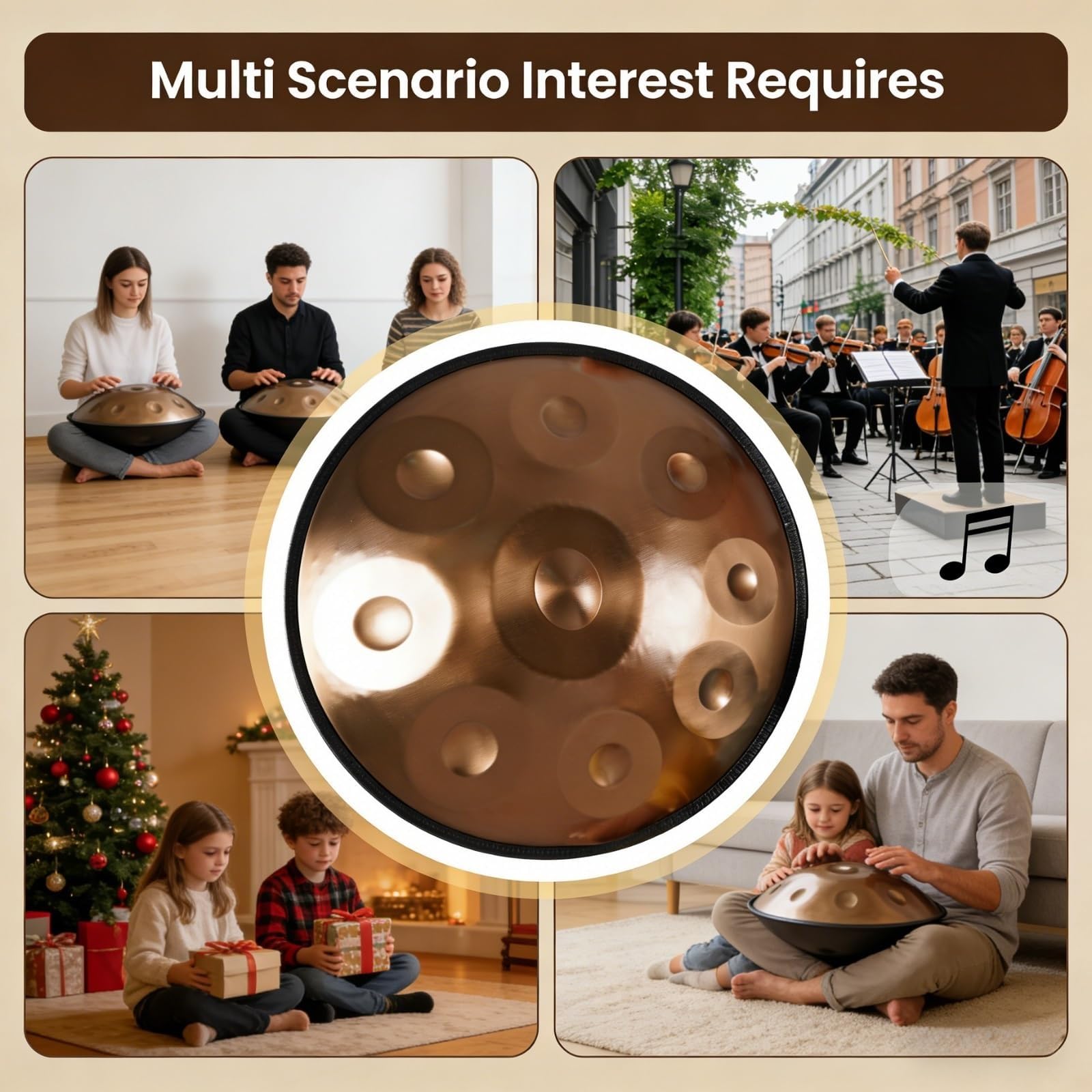 Tambour Handpan, Instrument À Percussion En Acier De Tambour À Main En Ré Mineur 432 Hz / 440 Hz, Harmonic Tambour À Main À 9/10/12 Notes Avec Housse, Pour Enfants Et Adultes(Silver,440HZ/10Note)