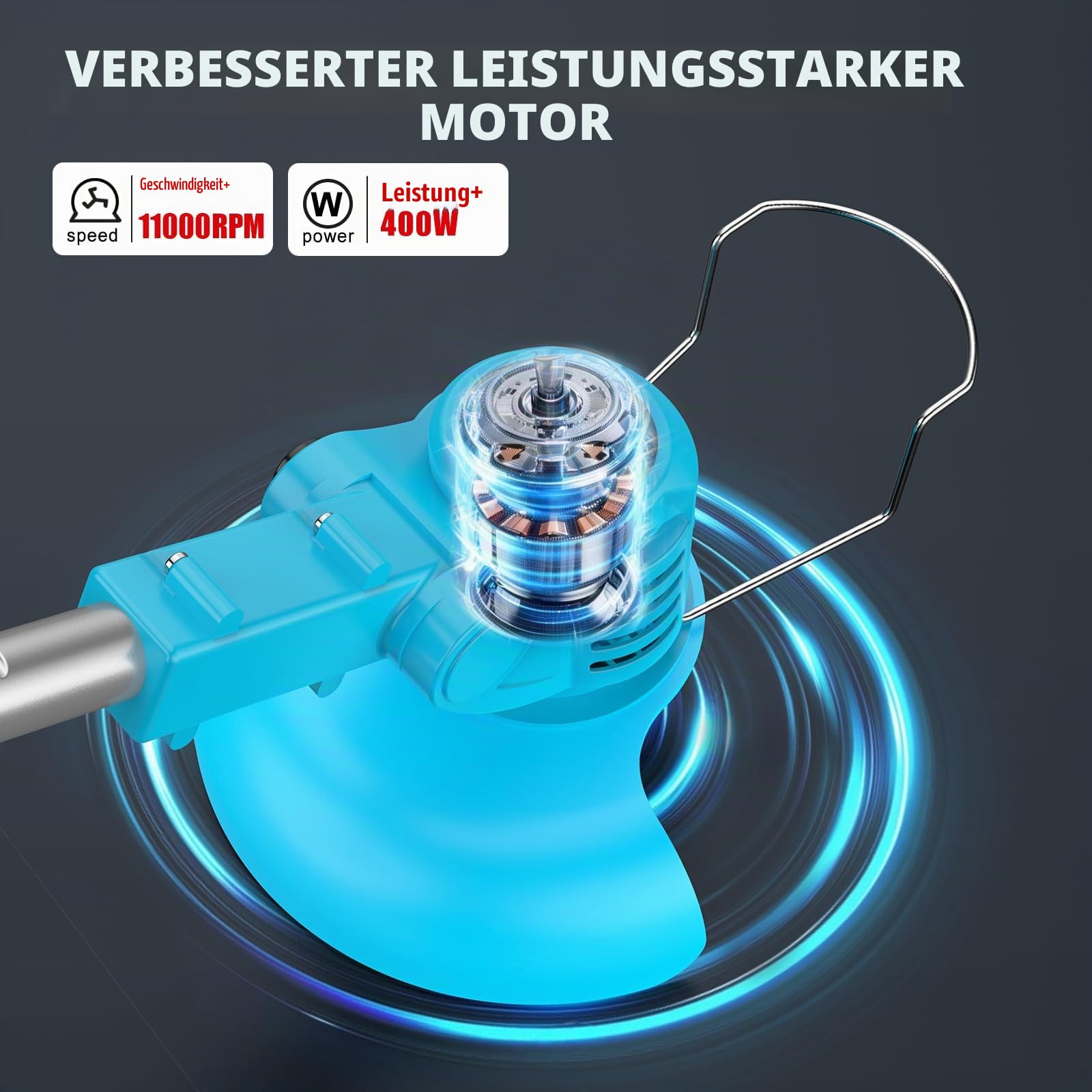 Rasentrimmer mit Akku 21V, KUZUPRO Akku Freischneider mit 2 Akkus 2.0Ah, 2 Arten von Metal Klingen Akku Rasentrimmer, Gartenschere, Verstellbarer Griff für Rasen Garten Beschneiden, Blau