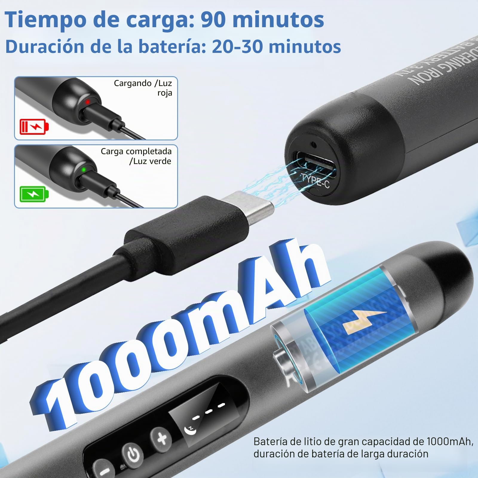 diymore Juego de soldador inalámbrico, USB, 5 velocidades, temperatura ajustable 260 ℃-420 ℃, 3 puntas de soldadura, alambre de soldadura, pasta de soldadura, batería de soldador para reparación de