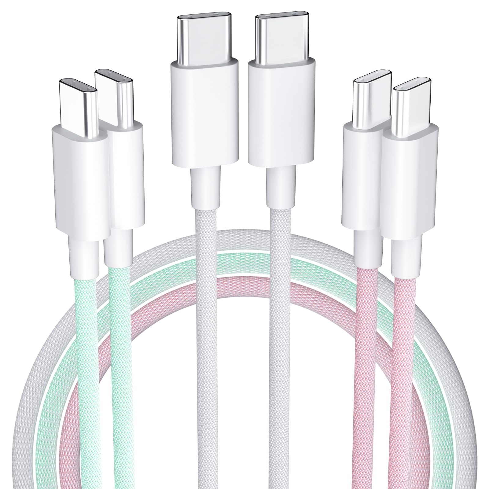 USBC to USBC Cable 5FT, 3-Pack Nylon Braided USB C to C Cable, 60W Fast Charging USB C Cables Compatible with iPhone15 Pro Max, MacBook Air/Pro, iPad