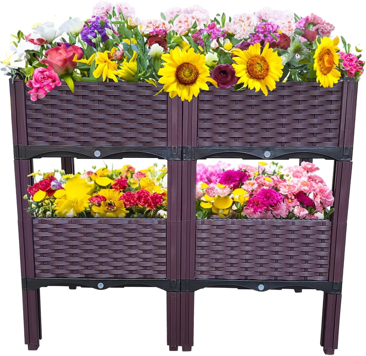 Plastic Raised Garden Bed, Set of 2 Planter Grow Boxes 8.7’H Planter Care Box Kit Planter Grow Box for Indoor & Outdoor Vegetable Fruit Flower Herb Growing Box