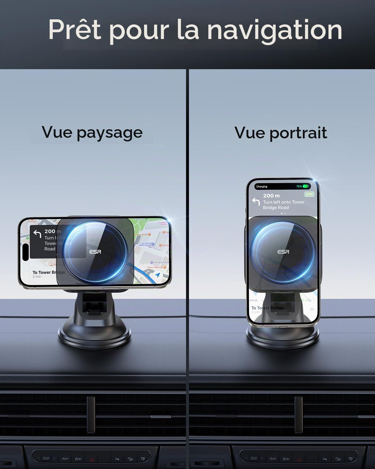 ESR Support Telephone Voiture Magsafe, Chargeur Magsafe Voiture, Tableau de Bord et Pare-Brise Magnétique Support Telephone Chargeur pour iPhone Air/17/17e/16/15/14/13/12, S25/S26, Charge Rapide