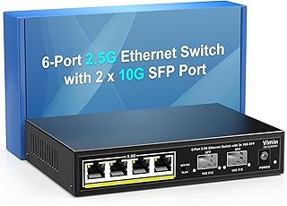6 Port 2.5G Unmanaged Network Switch, 4X 2.5Gbase-T Ports, 2X 10G SFP, 60Gbps Ethernet Switching Capacity, One-Key VLAN, Metal Housing, Fanless, Work for 2.5Gbps NAS, Wireless AP & PC