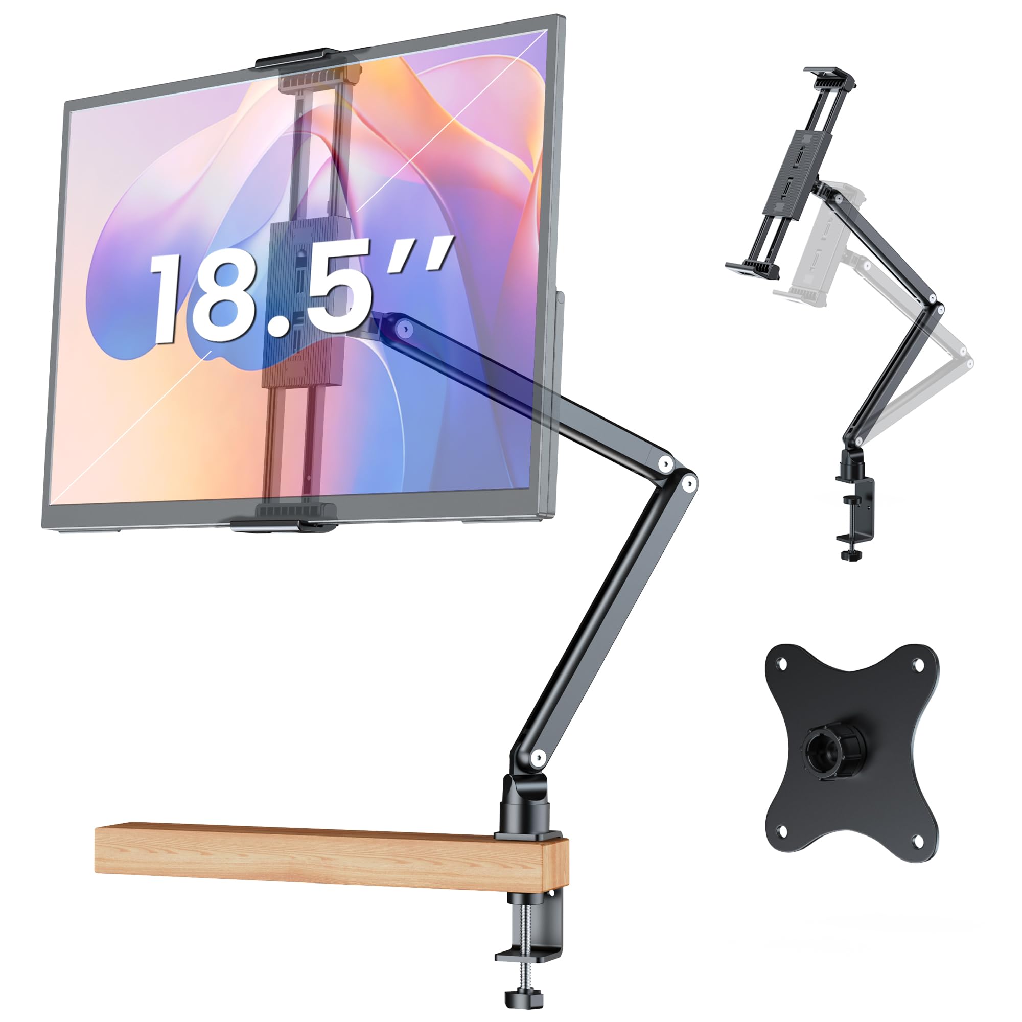 EVICIV モバイルモニター スタンド クランプ固定式 4.7-18.5インチ対応 高さ調節可能 スマホ/iPad/タブレット スタンド 360回転 傾き 自由調整可能 10.5 13.3 14 15.6 16 17 18インチ VESAアダプター付き 75mmピッチ×4