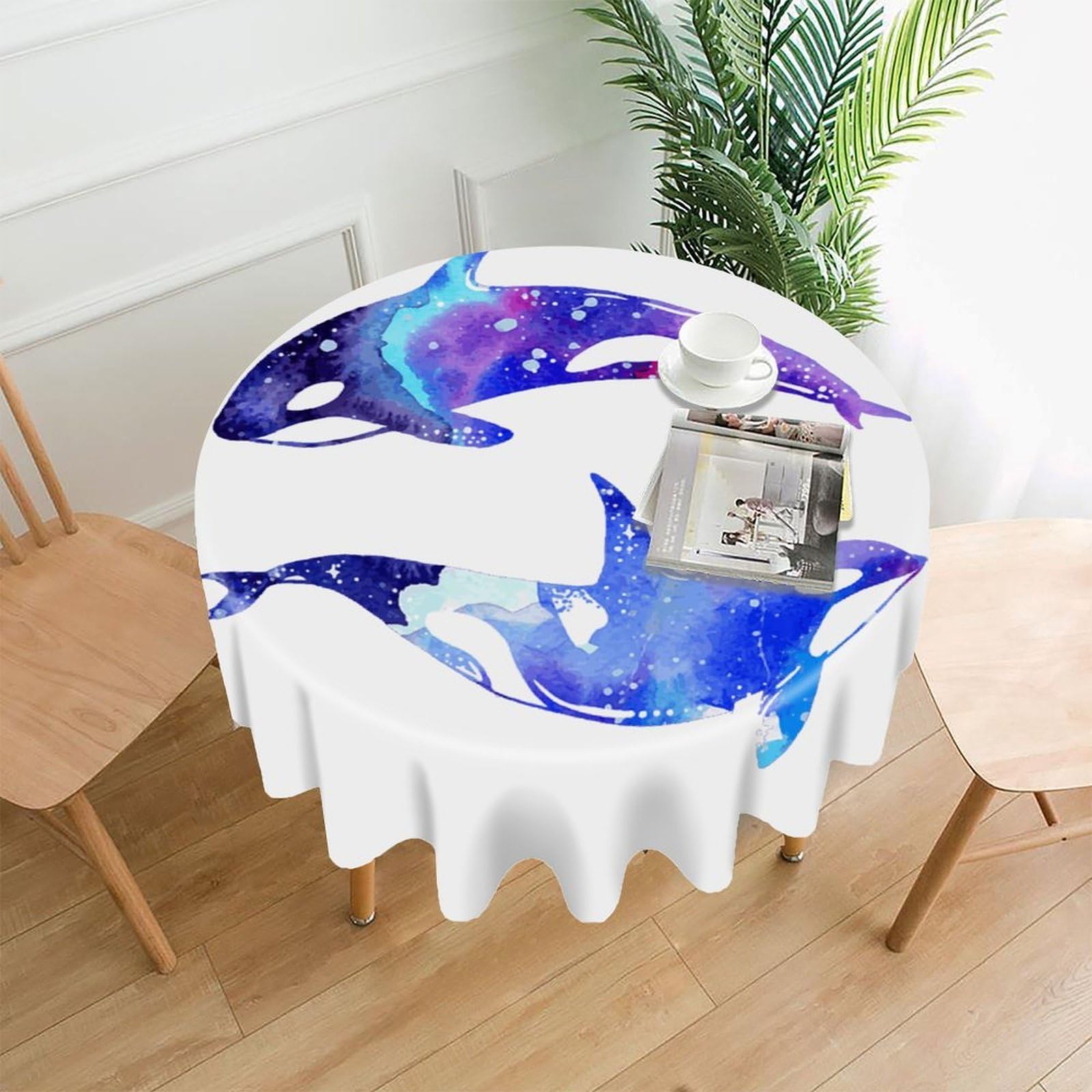 MUSM 60 Inch Orca Killer Whale Round Tablecloth Wipeable Washable Table Cover for Kitchen and Dining Room Decorative Table Cloth for Party Holiday Picnic Outdoor