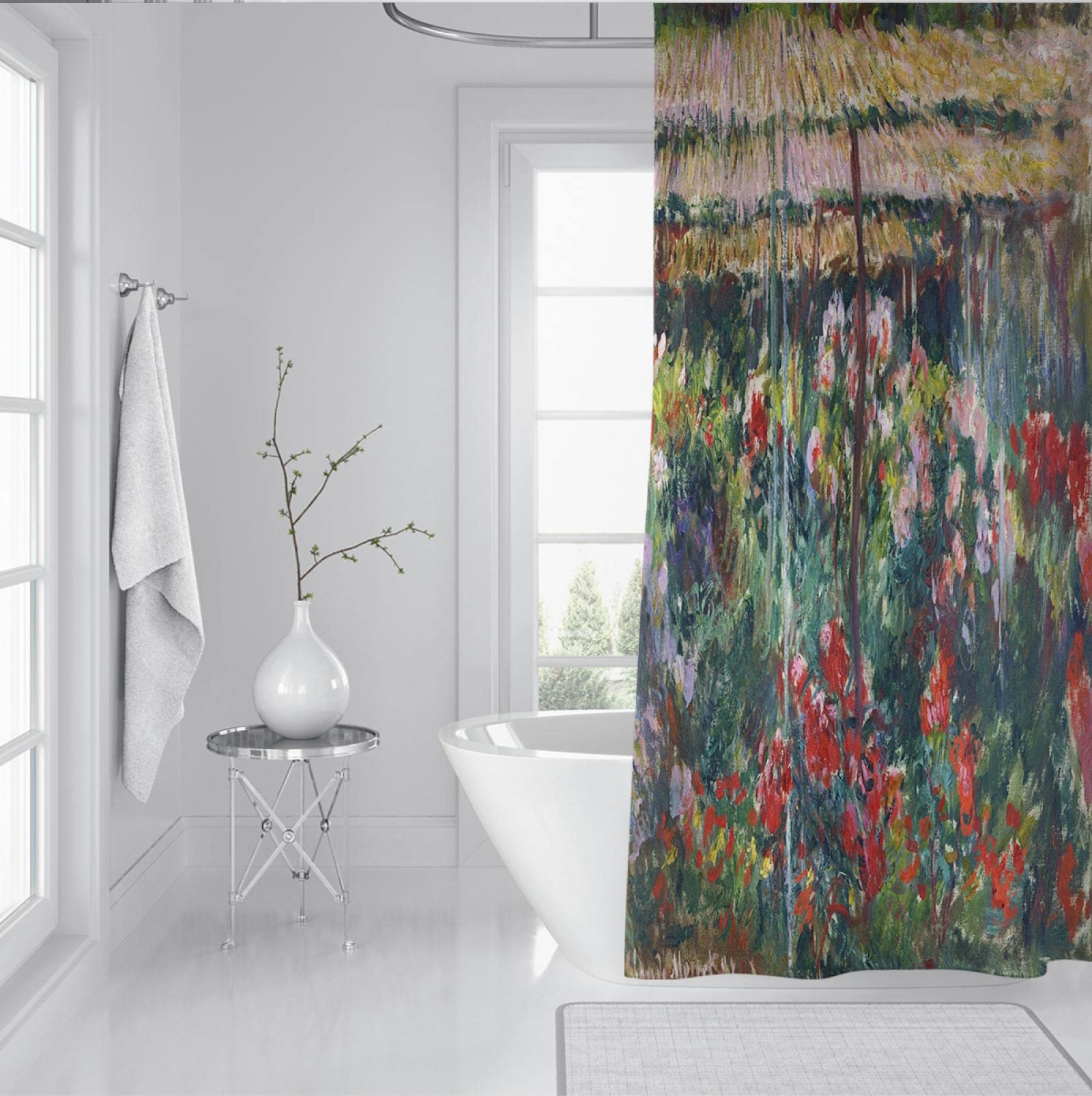 Cortina de Ducha Claude Monet Pinturas al óleo Flores, Juego de decoración de baño de Tela, Cortina de separación Seca y húmeda 180Wx180Lcm Cortina de Ducha