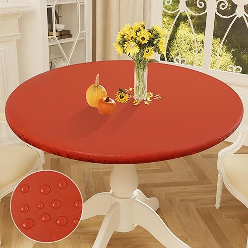 Miniatura 1 de smiry Mantel redondo para mesa redonda, manteles de vinilo elásticos con parte trasera de franela para mesas redondas de 36 a 44 pulgadas, fundas de