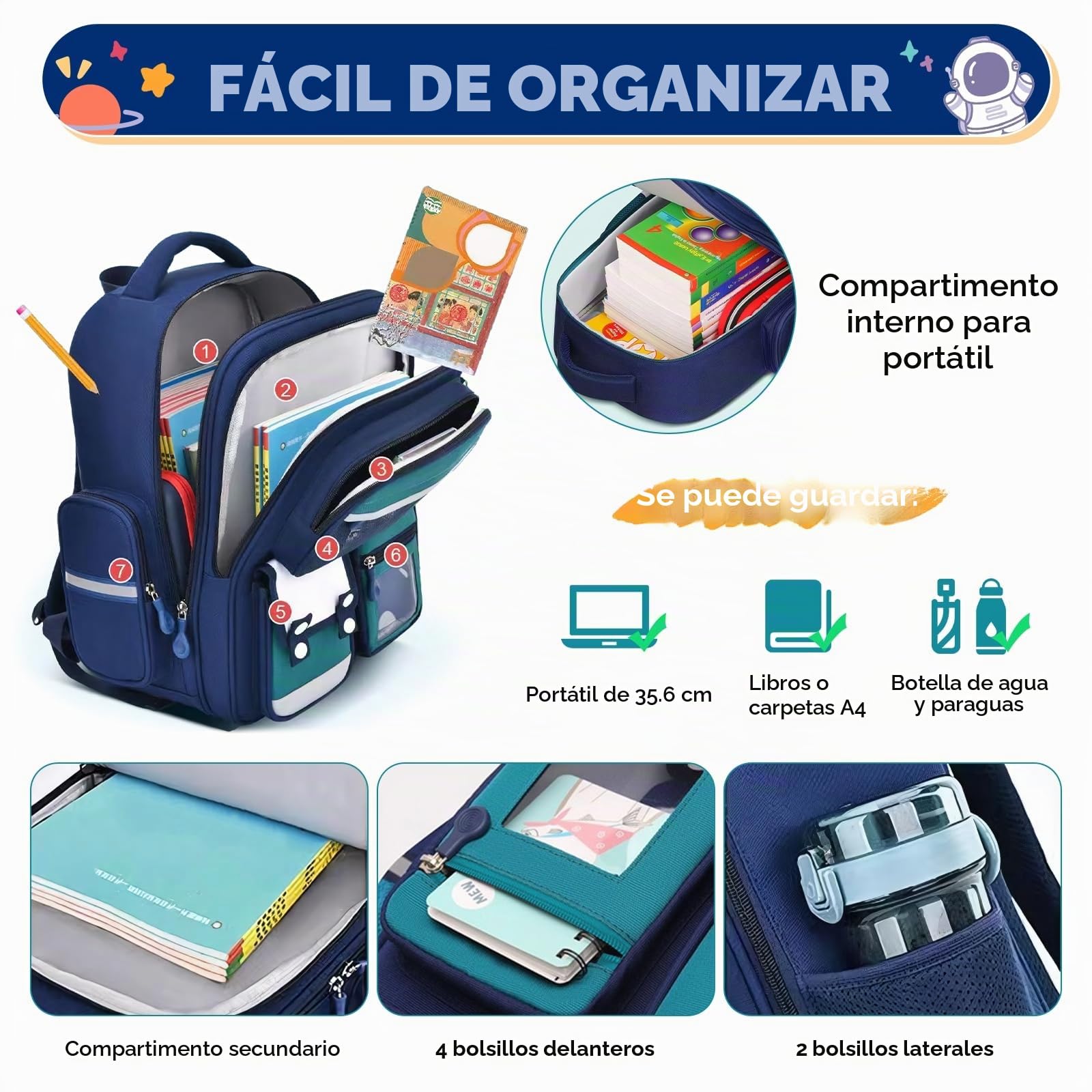 Amythe Mochila Escolar Niño Ligera con Franjas Reflectantes, Verde