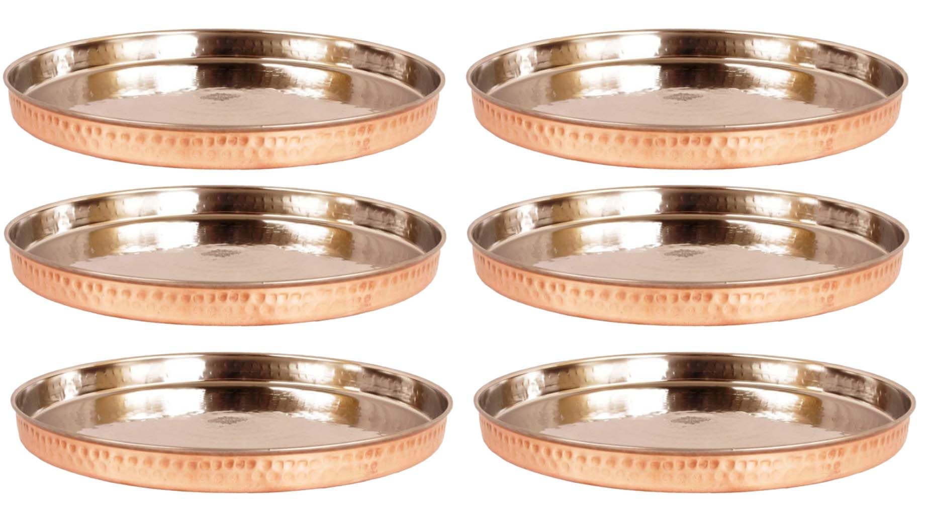 INDIAN ART VILLA IndianArtVilla Steel Copper Hammered Design Dinner Plate Thali, Dinnerware & Tableware, 12" Inch Width, Set of 6
