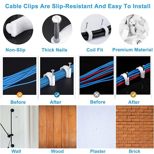 Miniatura 5 de 400 clips de cable de 4680.394 in con clips de cable Ethernet de acero, clips de cable de cable, tachuelas de cable, clavos de cable, clips de