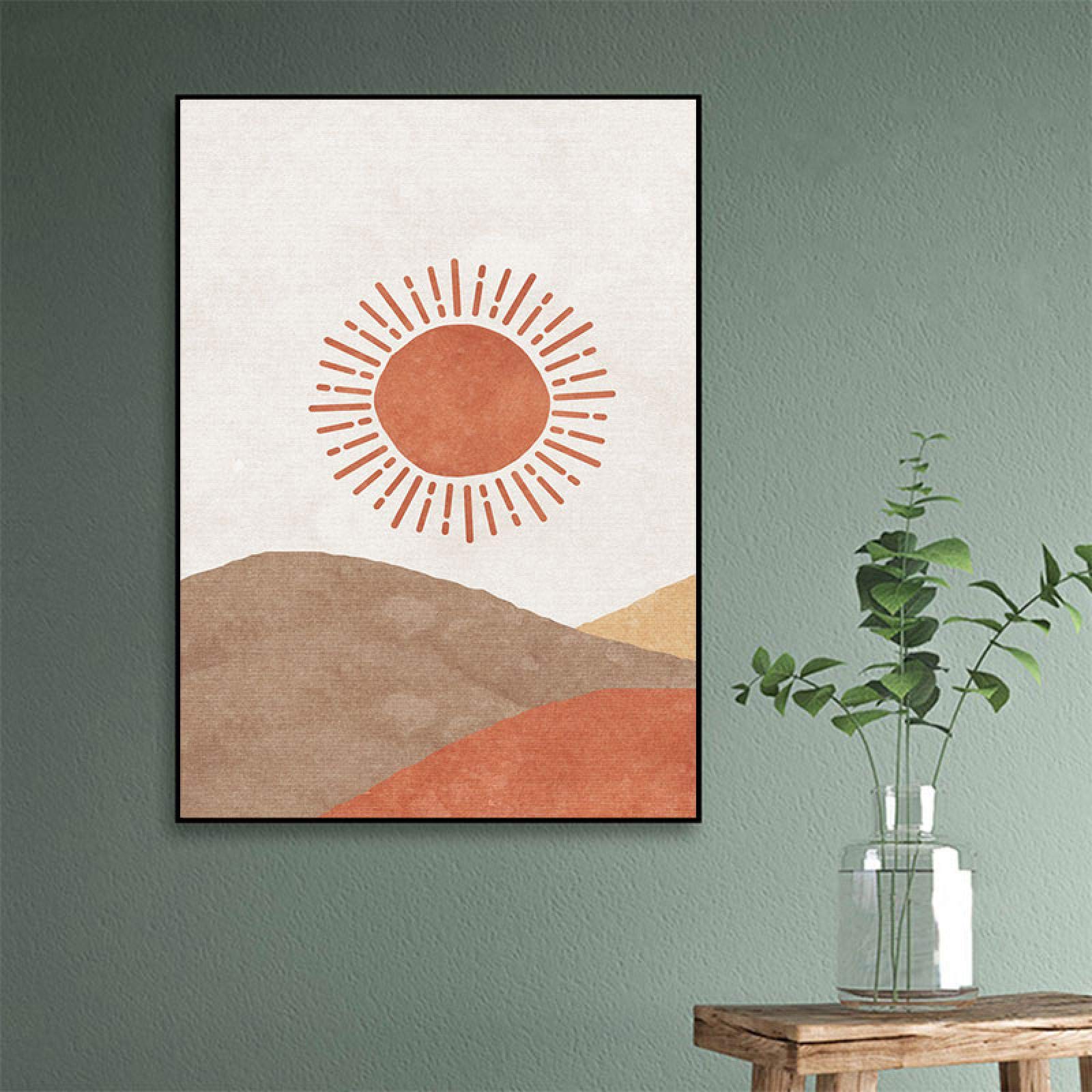 Tongda Decor Abstrait Paysage Soleil et Lune Scène Boho Toile Imprime Cactus Wall Art Nordique Désert Mur Image pour Salon Décoration de Maison 45x60cmx3pcs Cadre intérieur