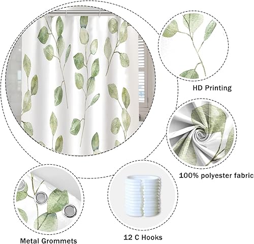 Miniatura 40 de Cortina de ducha de baño con temática de dinosaurio, cortina de ducha de hojas tropicales de dinosaurio verde con ganchos, cortina de ducha de tela