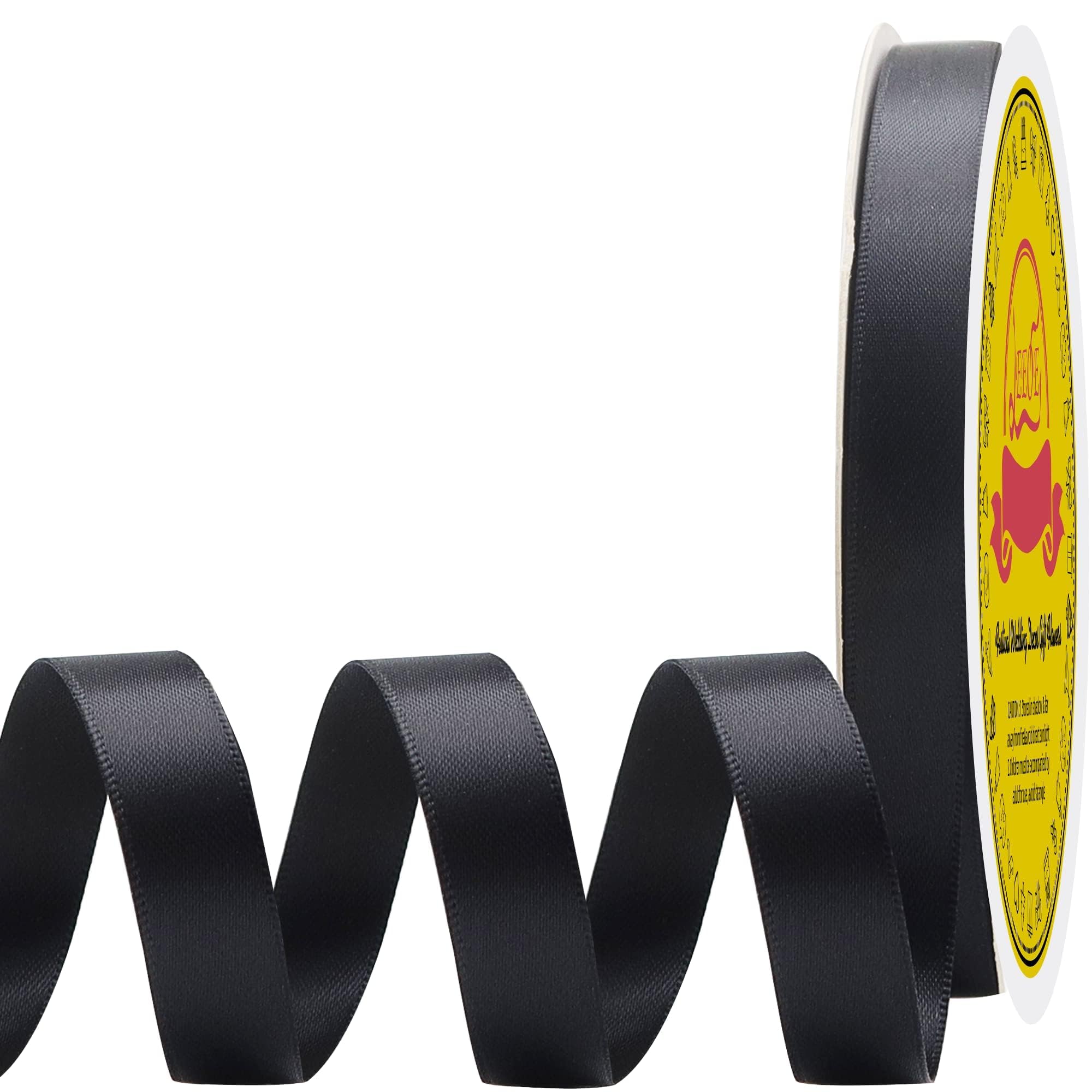 Double Face Black Satin Ribbon 1/2 inch X 50 Yards Polyester Black Ribbon for Gift Wrapping Very Suitable for Weddings Party Invitation Decorations and More