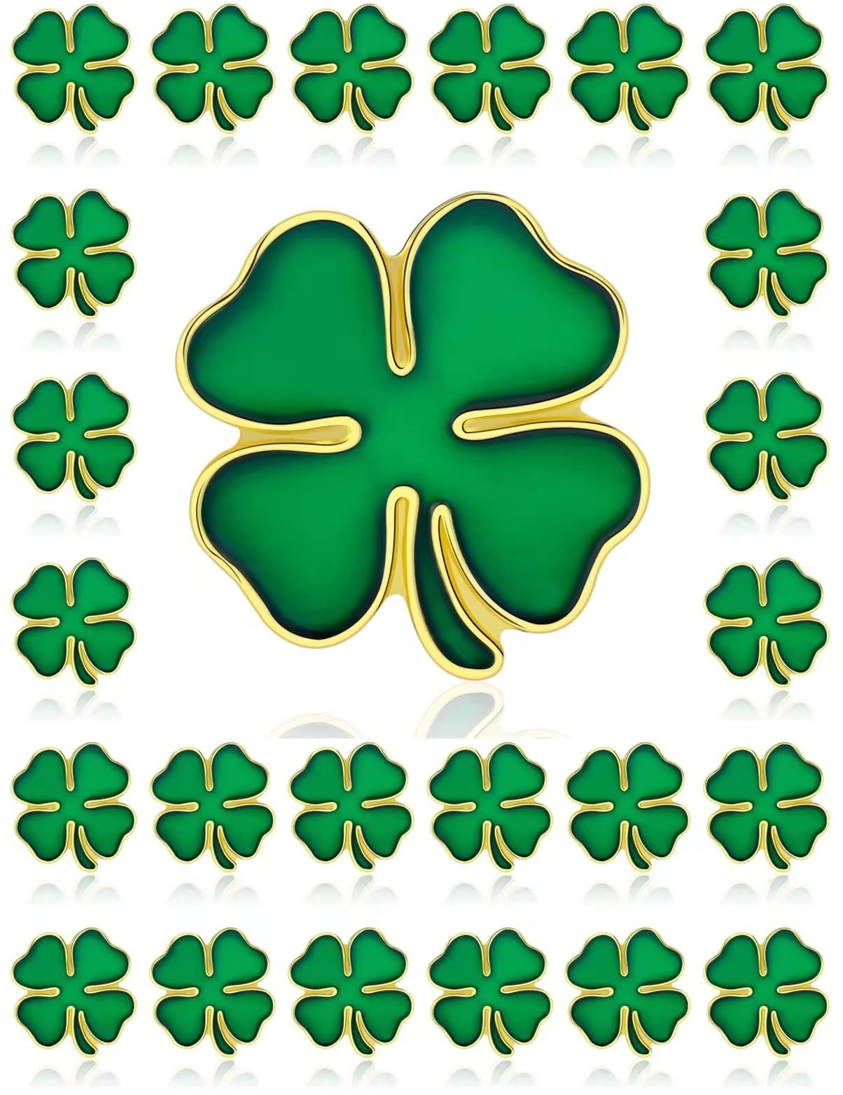 Tichso 25/50/100/200/300 piezas de metal esmaltado verde pequeño día de San Patricio pin de solapa de trébol de cuatro hojas pin broche para mujeres y hombres, ropa, mochila, sombrero, regalo de