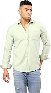 قميص رجالي سادة مع ياقة كلاسيكية عصري من ريفين، لون أخضر باستيل