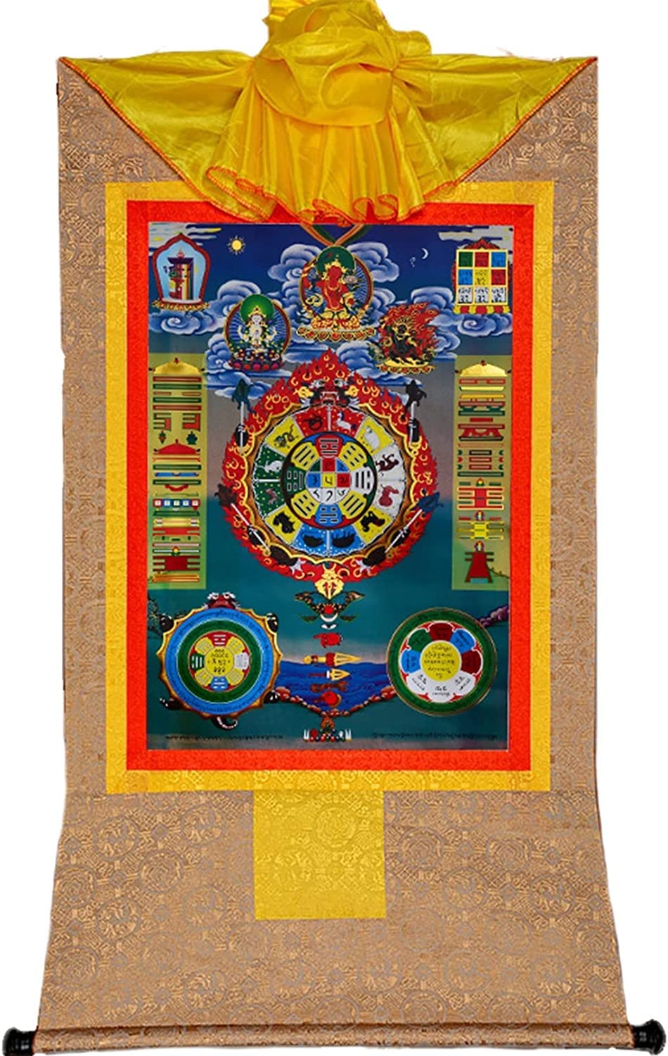 VHKJewE Zodiac Tibetan Thangka Tapestry for Buddhist Altar Zen Meditation Auspicious Symbols(Bruin,M)