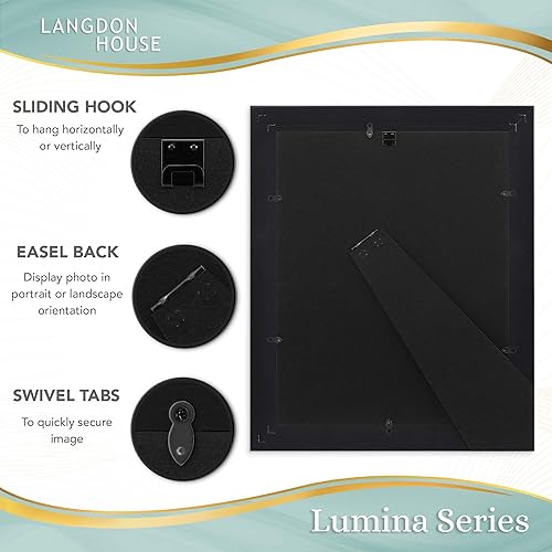 Miniatura 4 de Langdon House Lumina Collection - Marcos de fotos de madera real de 11 x 14 pulgadas (detalles dorados de madera de granero negro, detalles dorados,