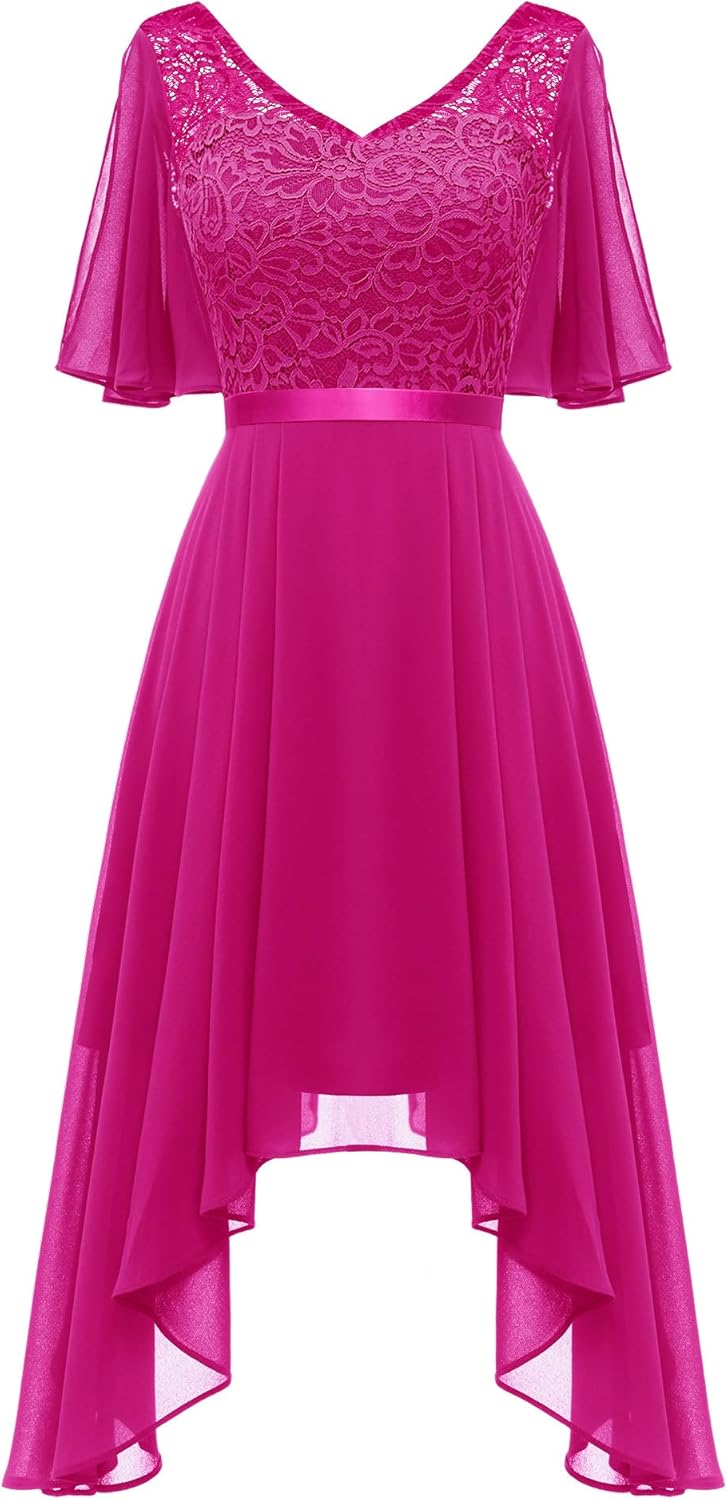 BeryLove Homecoming Cocktail Formal Party Dress Bridesmaid Wedding Guest A Line Lace Elegant Flowy Prom Dresses