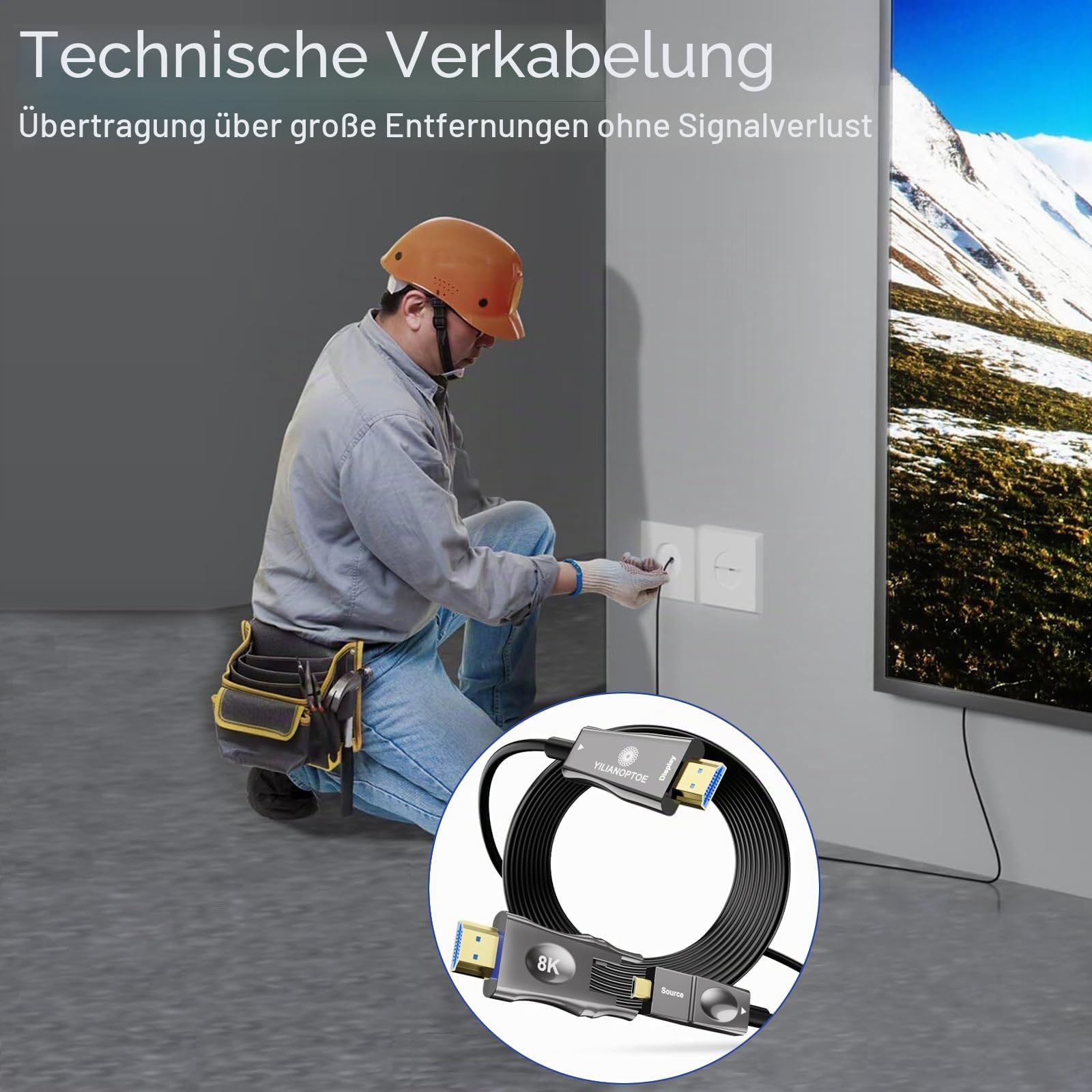 8K Abnehmbares Glasfaser HDMI 2.1 Kabel 7.5M,8K@60 Hz 4K@120 Hz,48 Gbit/s Ultra High Speed HDMI Kabel für PS4/PS5,Xbox X/S,TV,Laptop,Monitor,Projektor in der Wandverkabelung