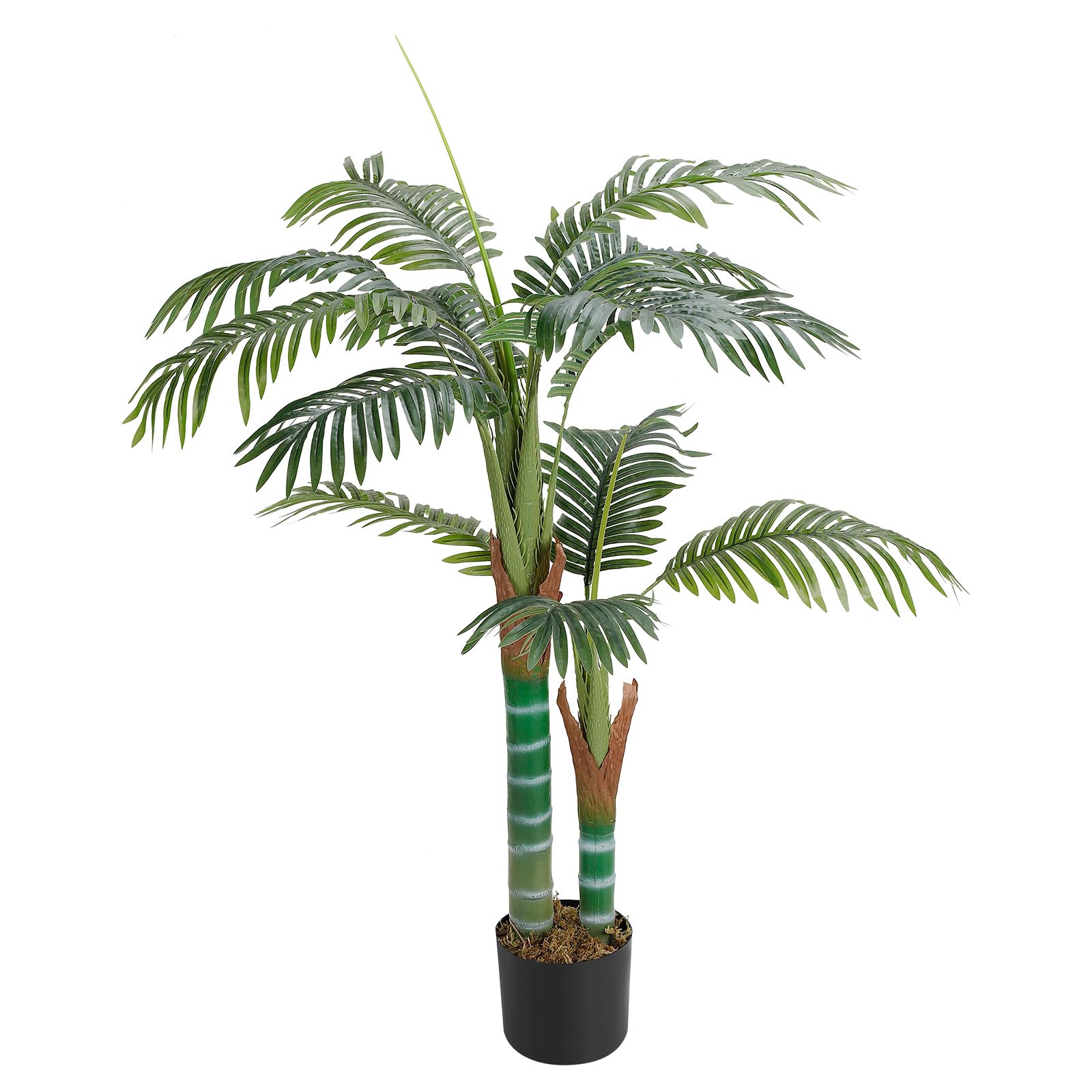 artificial palm tree 4ft, faux palm plant in pot, tall fake tree with textured trunk and realistic leaves decorations for indoor outdoor house living room, office, home, holiday decor