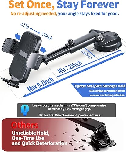 Miniatura 6 de RayLink Soporte para teléfono de automóvil 2026 de grado militar Soporte de teléfono para automóvil succión y clip más fuertes mejorados Soporte