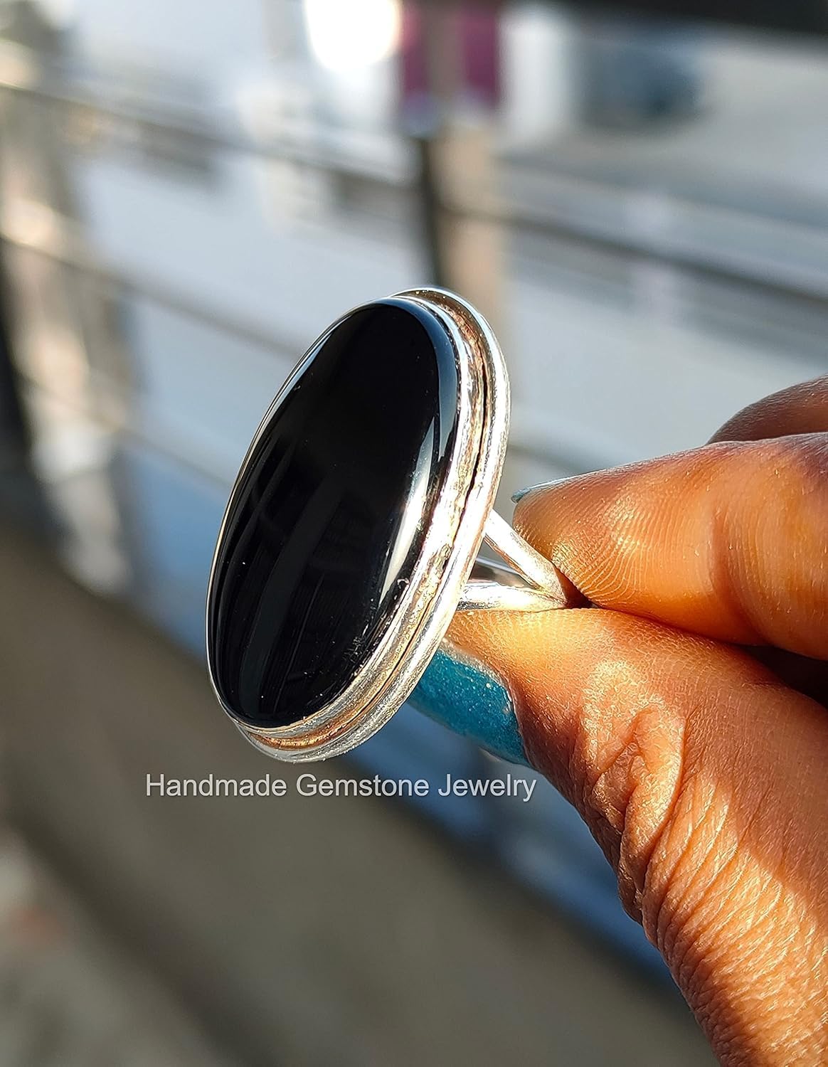 Natural Black Onyx Ring| 20x30 mm Oval Stone Ring| Handmade Ring| Split Band Ring| Boho Ring| Statement Ring| Cabochon Ring| Black Gemstone Ring| Big Stone Ring| Trending Ring| Black Onyx Jewelry