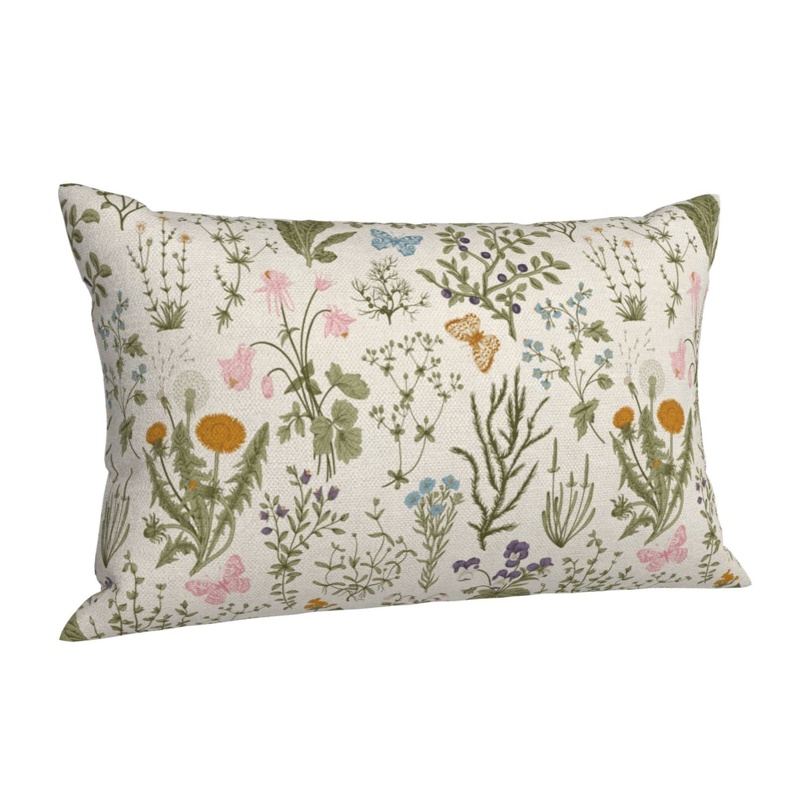 2 Federe Per Cuscini Lombari 30x50 Cm – Fiori Selvatici Su Fondo Verde Salvia, Doppia Faccia, Con Cerniera - 3