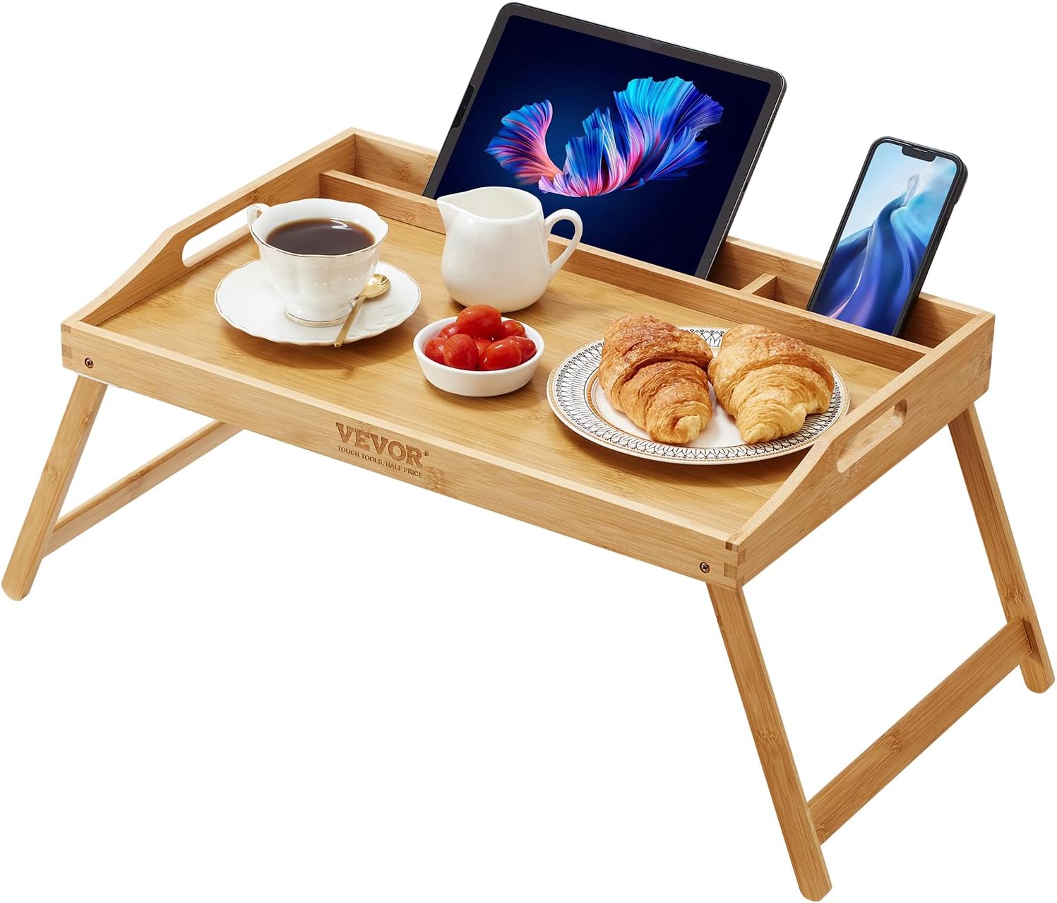 VEVOR Bed Tray Table with Foldable Legs & Media Slot
