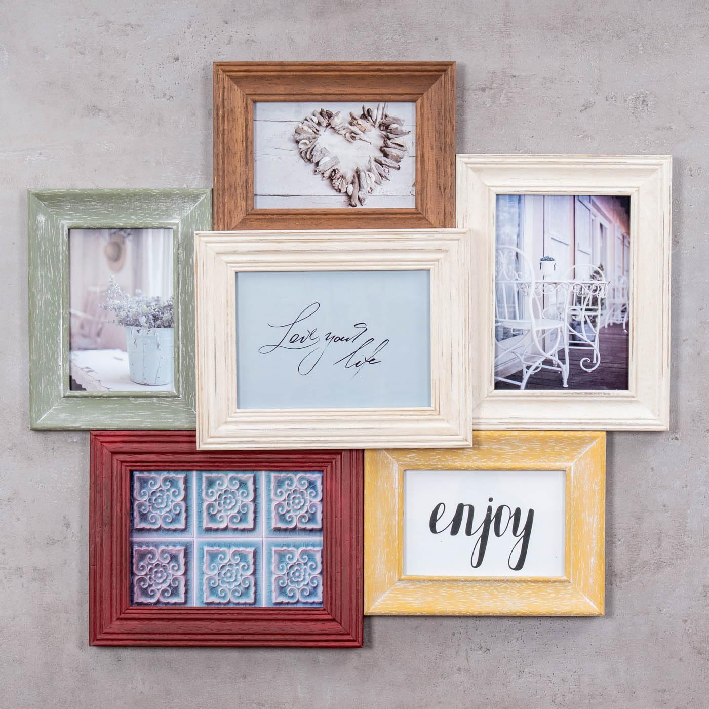 levandeo Fotorahmen Antik Collage 56x51cm Echtholz 6 Fotos 10x15 13x18 Shabby Chic Vintage Bilderrahmen Collage Galerie Wohndeko Wanddeko