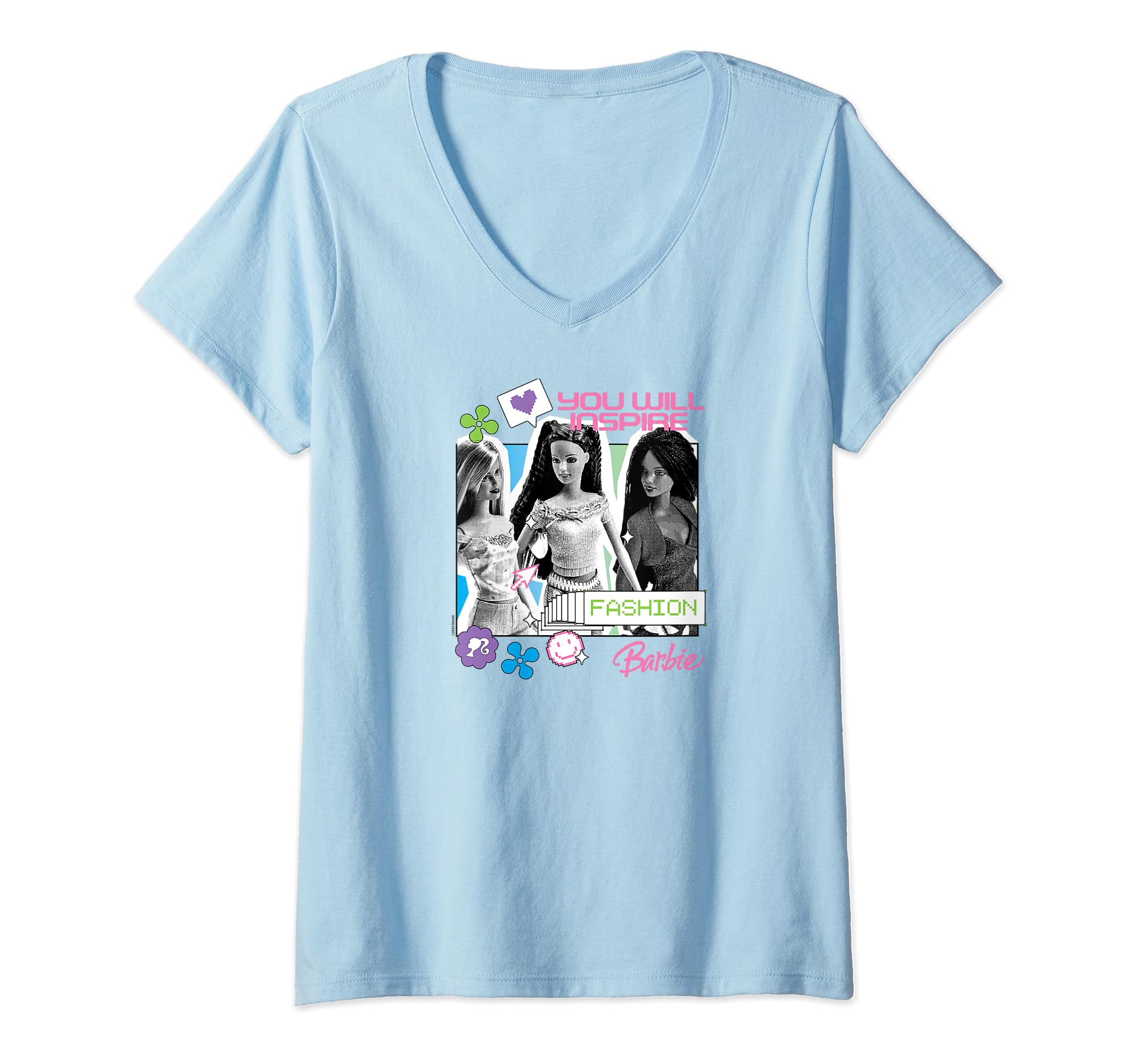 Womens Barbie - Doll Friends You Will Inspire Fashion Y2K V-Neck T-Shirt