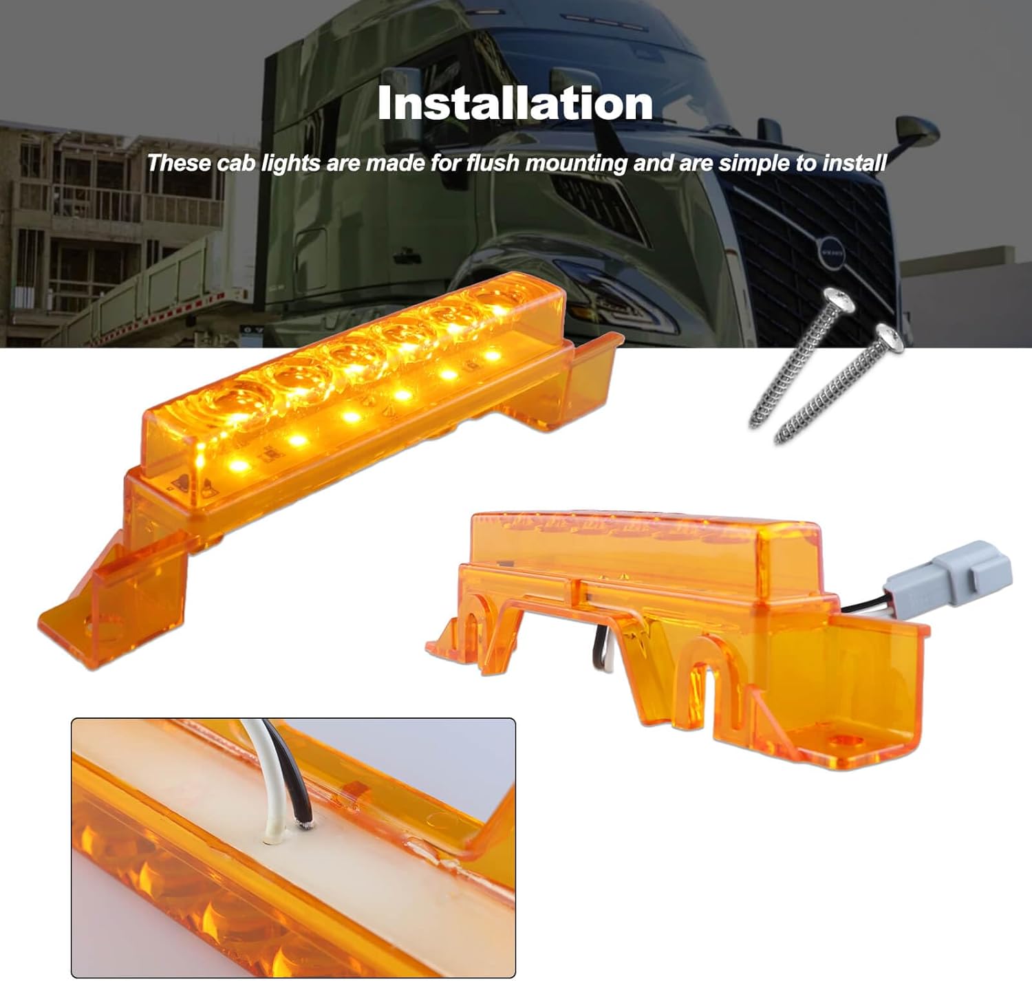 Top Marker Lights LED Cab Marker Fit for Volvo VNL VNM 2003-2020 Truck Roof Running Lights Assembly Amber Lens 6LEDs 12V, 5Pcs