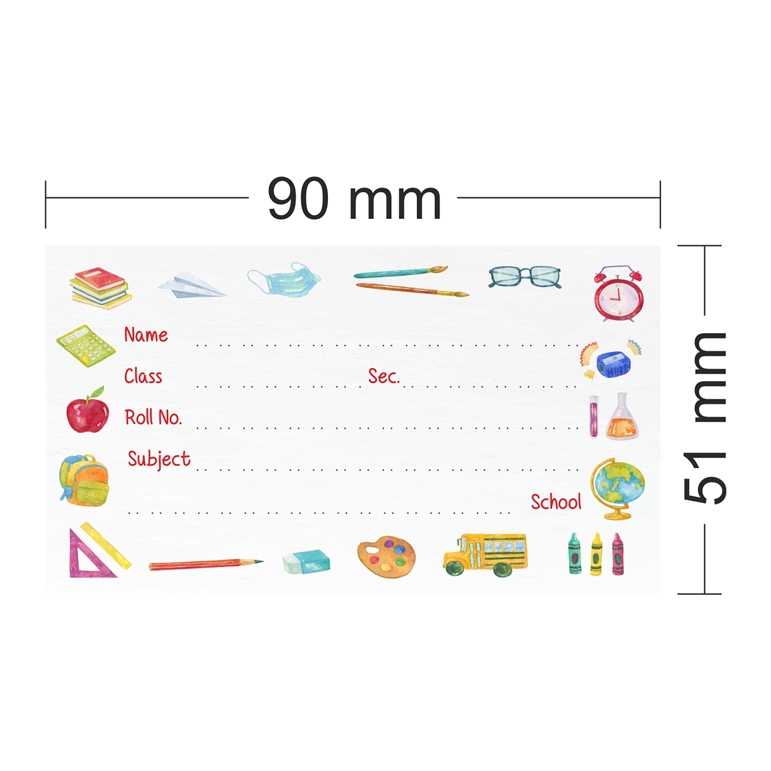 PG Creations Medium Size, 60 Stickers, School Name Stickers for Books & Notebooks, Self-Adhesive Paper Name Slips Labels for Kids & Students, Stationary, 90x51 mm, Multicolour