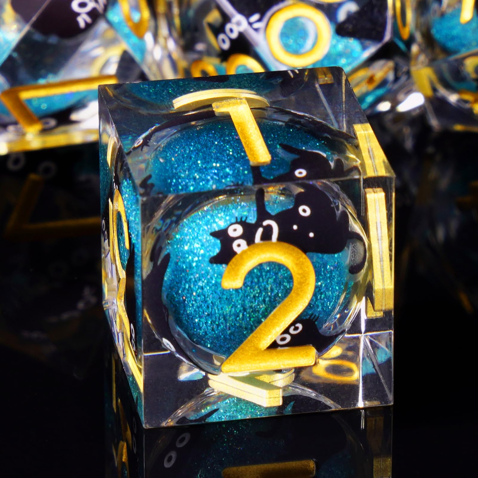 ORUZA DND Lot de 7 dés polyédriques D&D Liquid Core D4 D6 D8 D10 D12 D20 D% Chat Sable Mouvant Cube de Jeu pour Donjons et Dragons RPG MTG Pathfinder Jeu de rôle