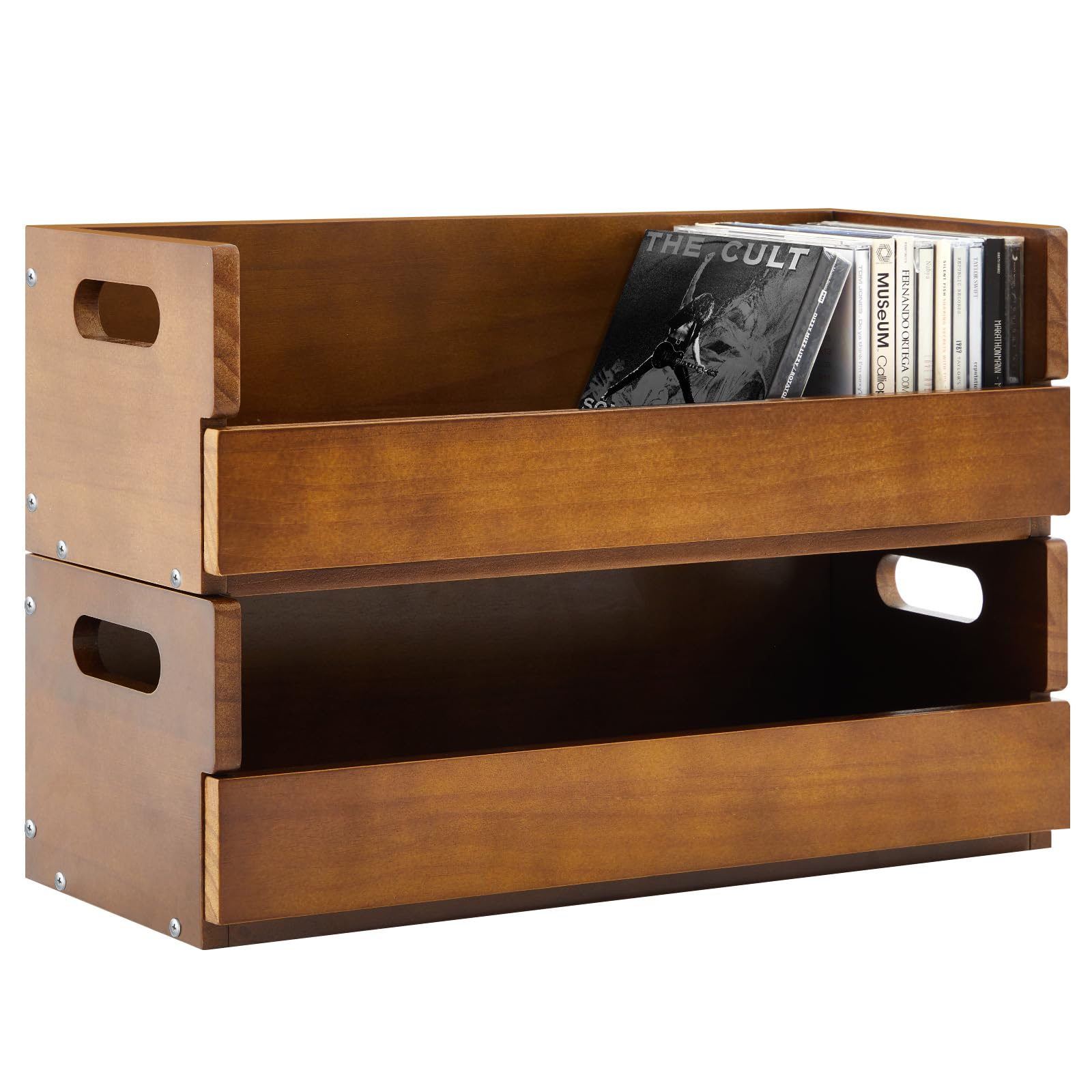 Namalu 2 Boîtes de Rangement en Bois pour CD Étagère de Rangement avec Poignées de Transport pour Boîtiers de Films DVDs Cassettes, Chaque Peut Contenir Jusqu'à 36 CDs, Marron