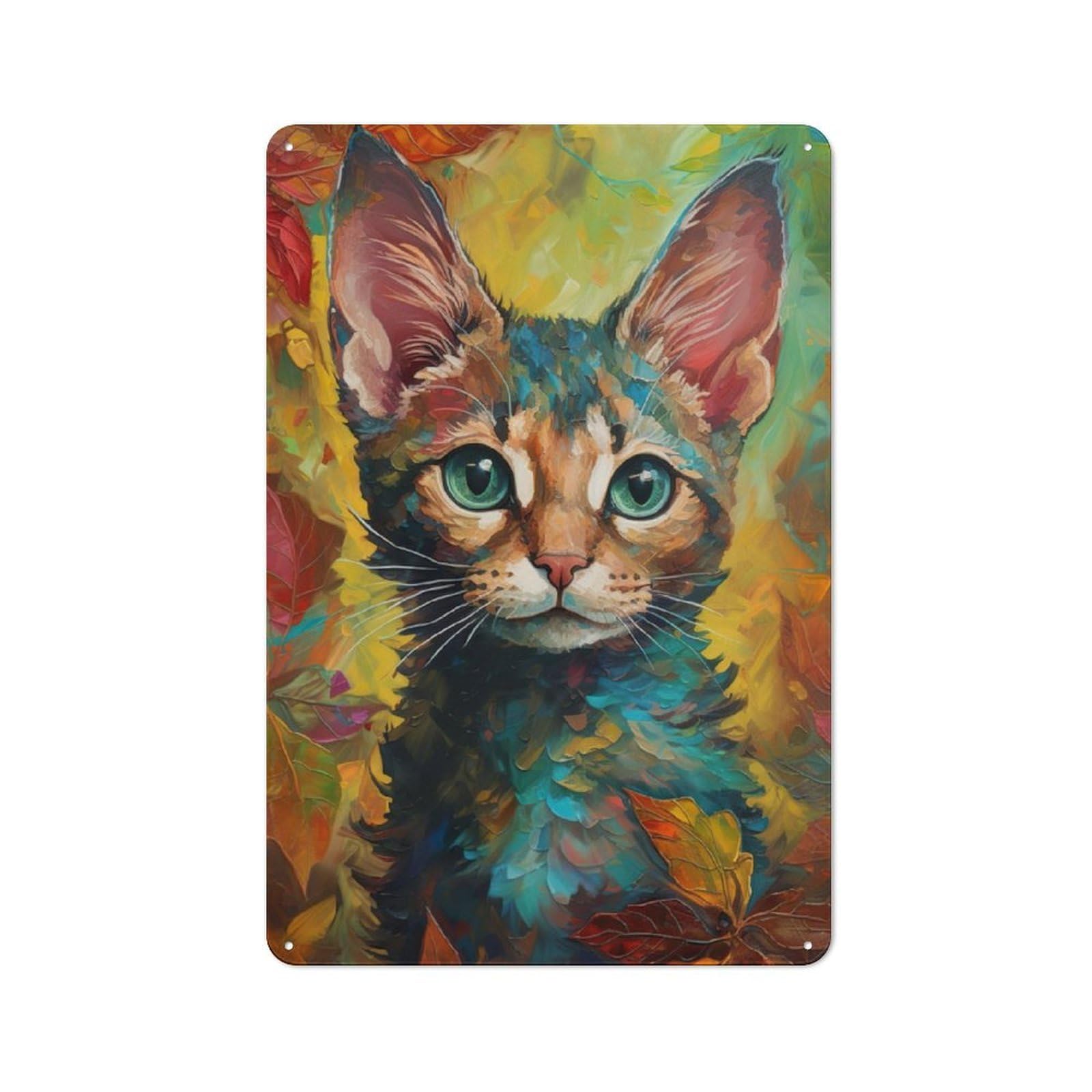 Junmoney Baby Cat In Watercolor Metal Plaque 30X20cm With For Workshop Wall, Retro Decor, For Garage, Workshop And Man Cave Decoration