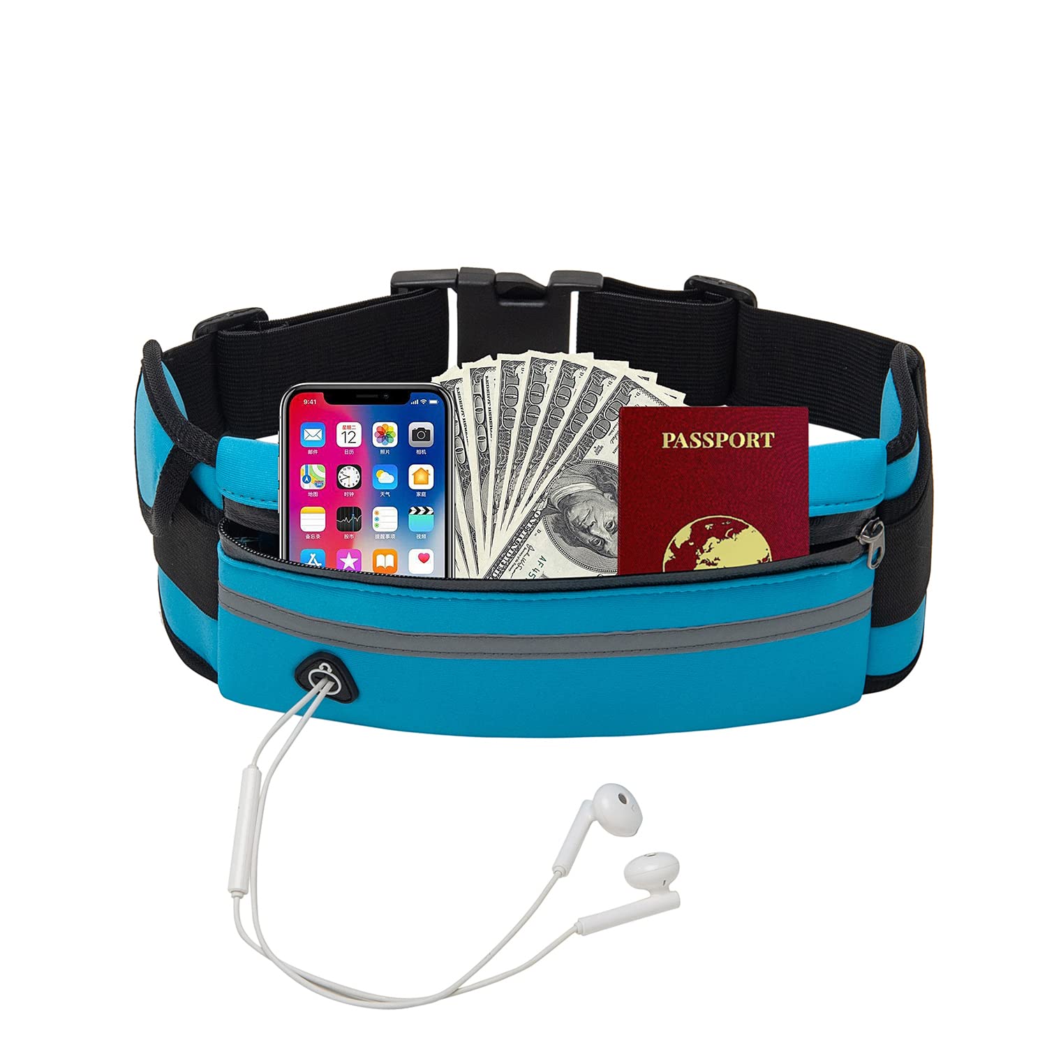 KEGE Slim Reflective Running Fanny Pack For Unisex,Multiple Color Water Resistant Runners Belt for Hiking,Fitness,Cycling,Workout,Gym.Pouch Lightweight Waist Pack Gym Phone Holder for All Kinds of Phones (Baby Blue)