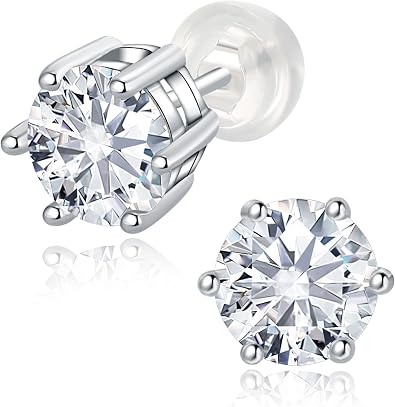 Inhand Moissanite Stud Earring 6 Prong S925 Sterling Silver Solitaire Lab-Created Moissanite Jewelry Silver, 1ct*2