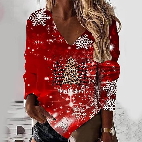 Miniatura 2 de Sudadera con capucha para mujer, sudadera suelta de Navidad, copo de nieve, árbol de Navidad, muñeco de nieve, muñeca, cuello en V, sudor de otoño