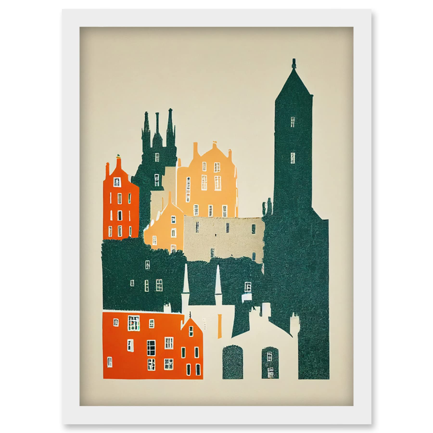 Wee Blue Coo Edinburgh Old Town Retro Street Illustration Artwork Framed Wall Art Print A4