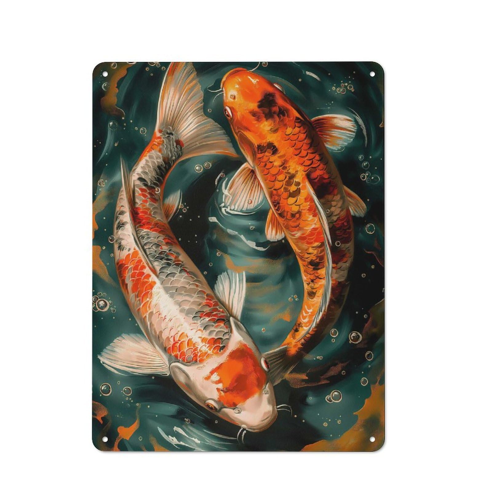 Junmoney Couple Of Koi Fishes Urban Metal Wall Decor 40X30cm, Metal Wall Art Sign For Loft, Studio, Office Or Creative Room